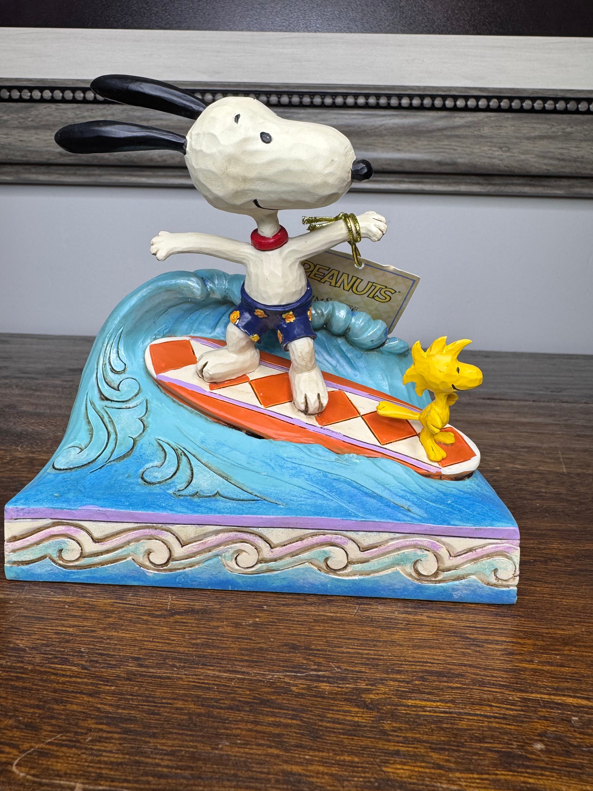 NIB Jim Shore Peanuts "Cowabunga!" Snoopy and Woodstock Surfing Figurine
