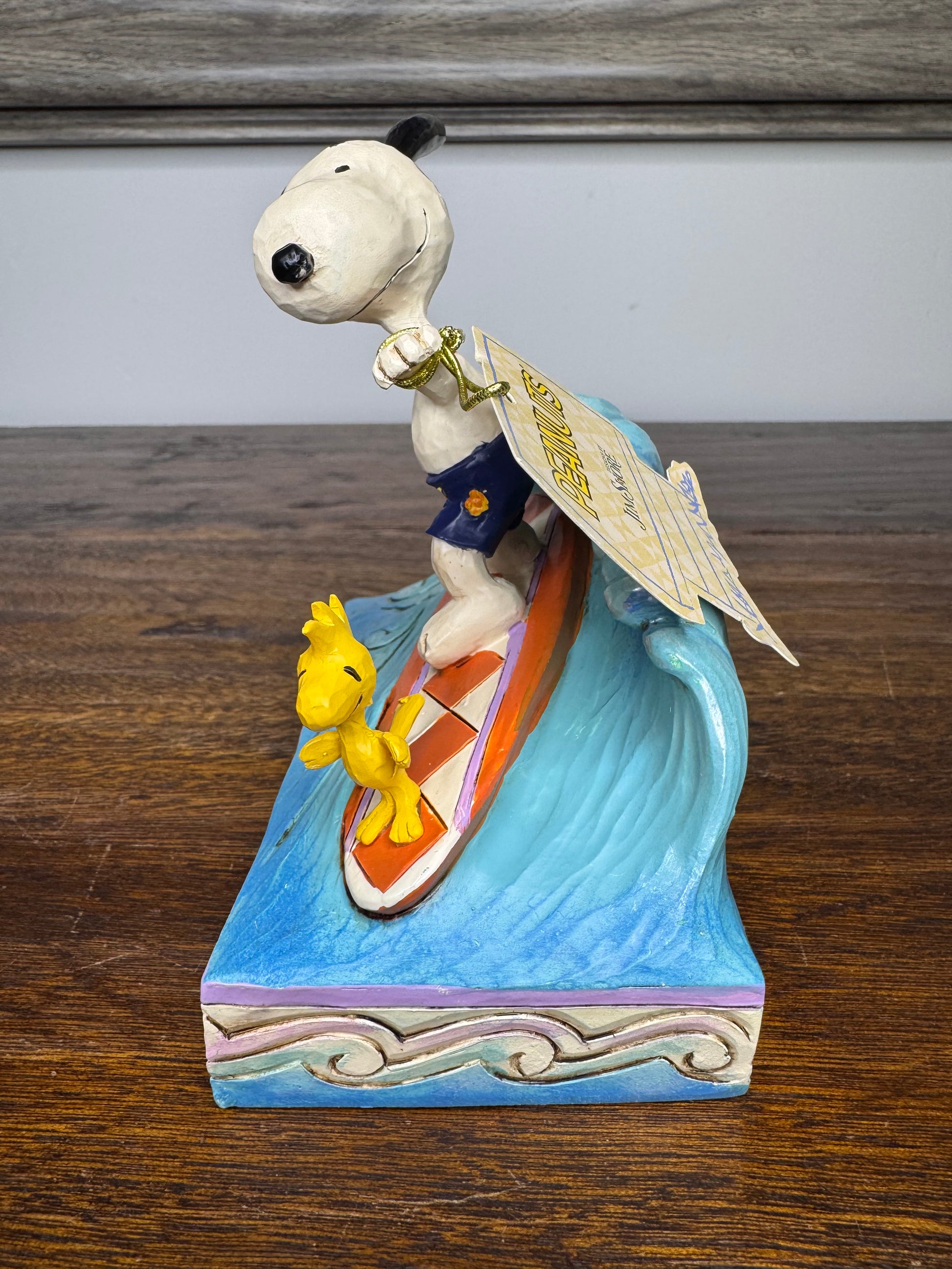 NIB Jim Shore Peanuts "Cowabunga!" Snoopy and Woodstock Surfing Figurine