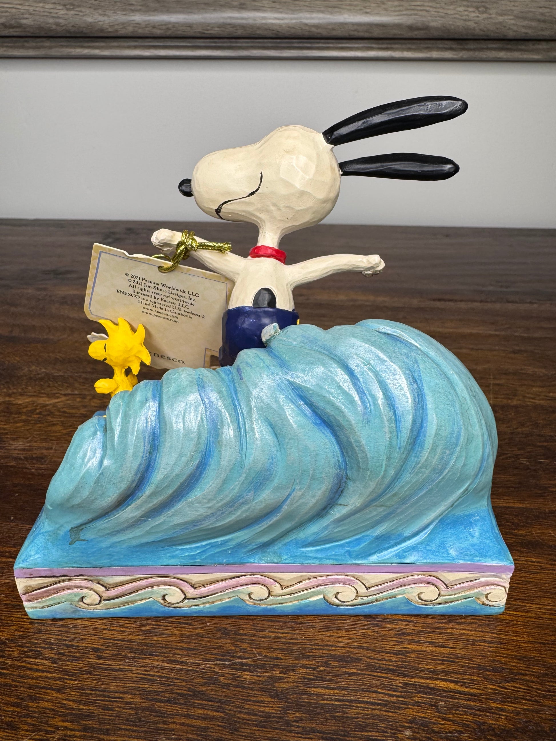 NIB Jim Shore Peanuts "Cowabunga!" Snoopy and Woodstock Surfing Figurine