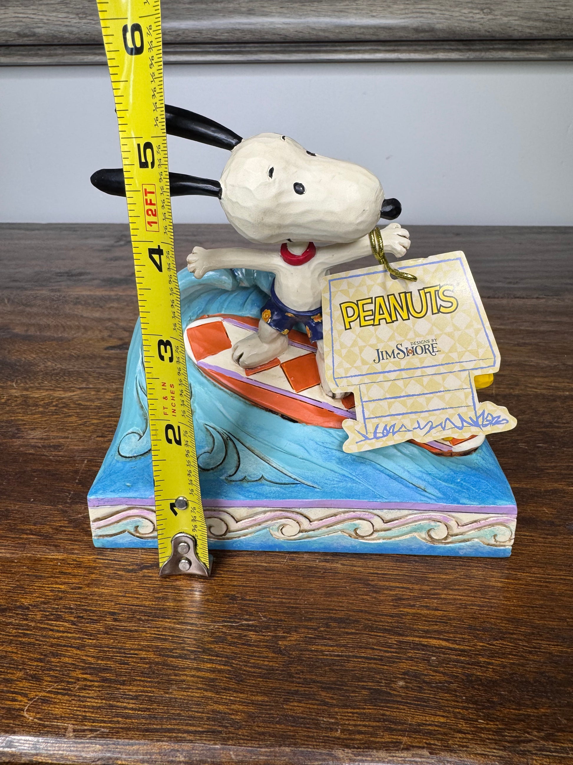 NIB Jim Shore Peanuts "Cowabunga!" Snoopy and Woodstock Surfing Figurine