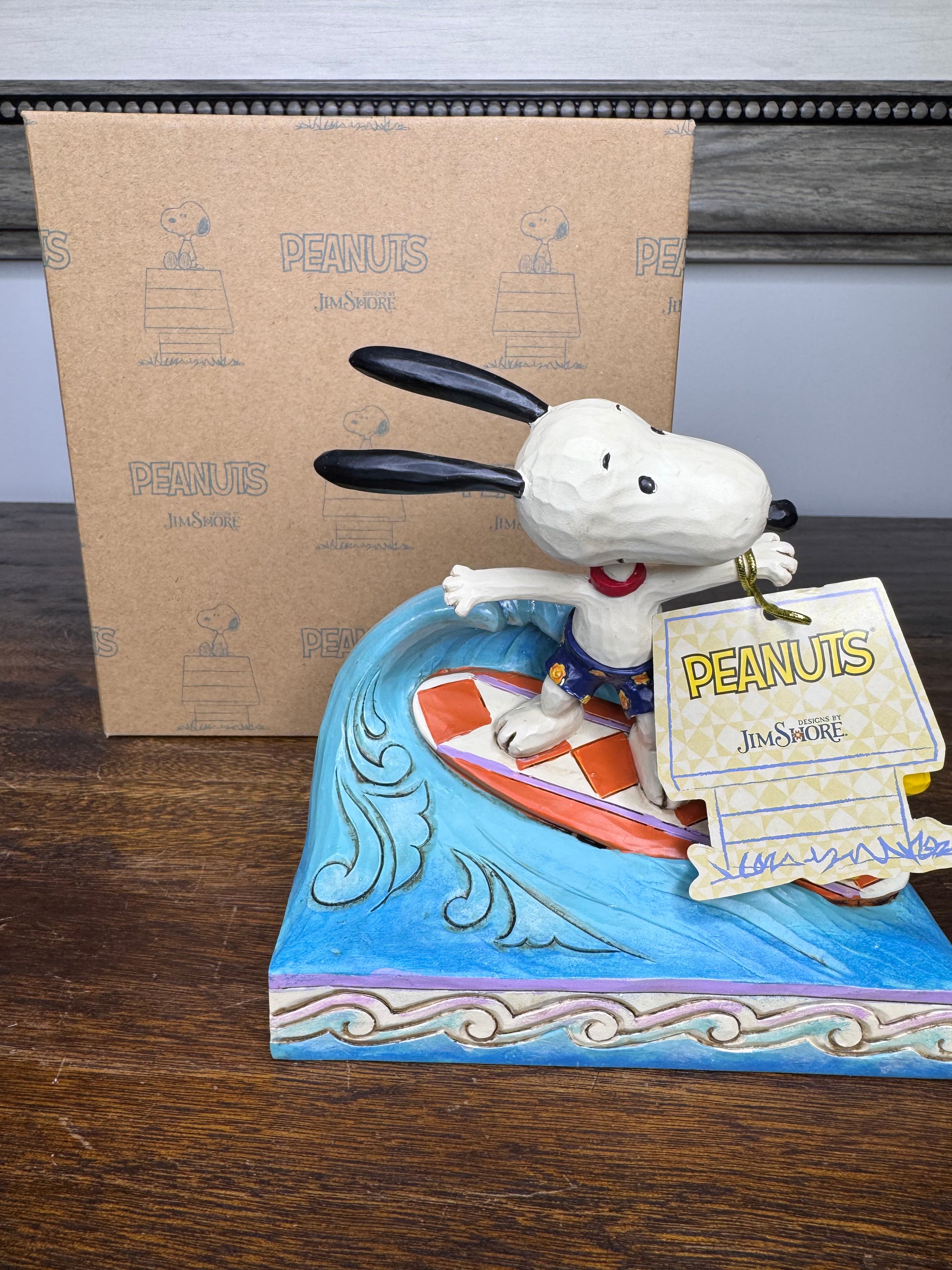 NIB Jim Shore Peanuts "Cowabunga!" Snoopy and Woodstock Surfing Figurine