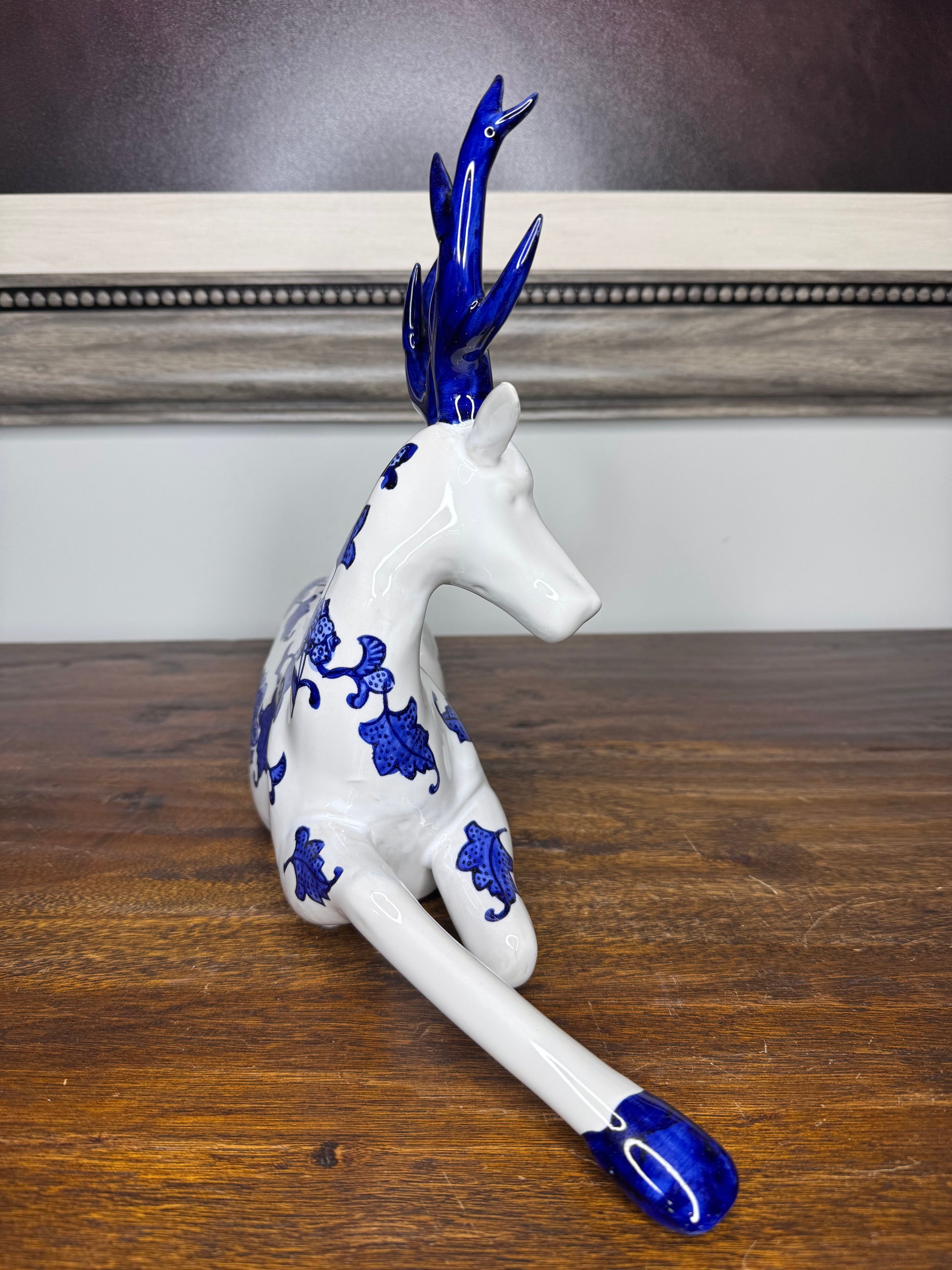 Large Vintage Mikasa Blue and White Ceramic Deer