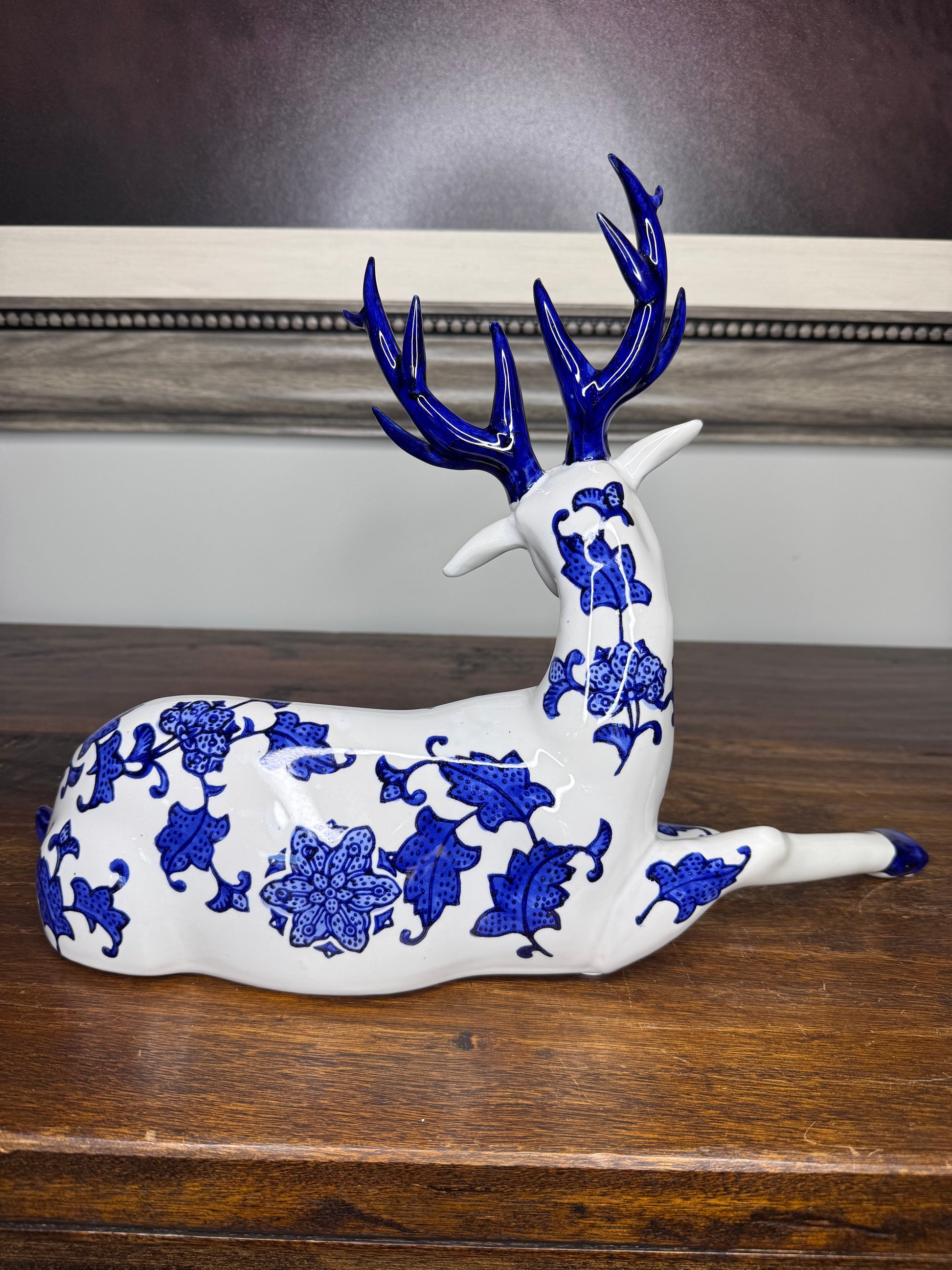 Large Vintage Mikasa Blue and White Ceramic Deer
