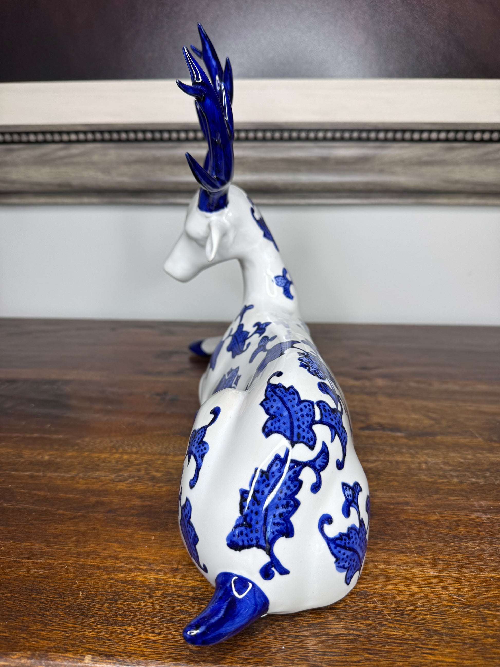 Large Vintage Mikasa Blue and White Ceramic Deer