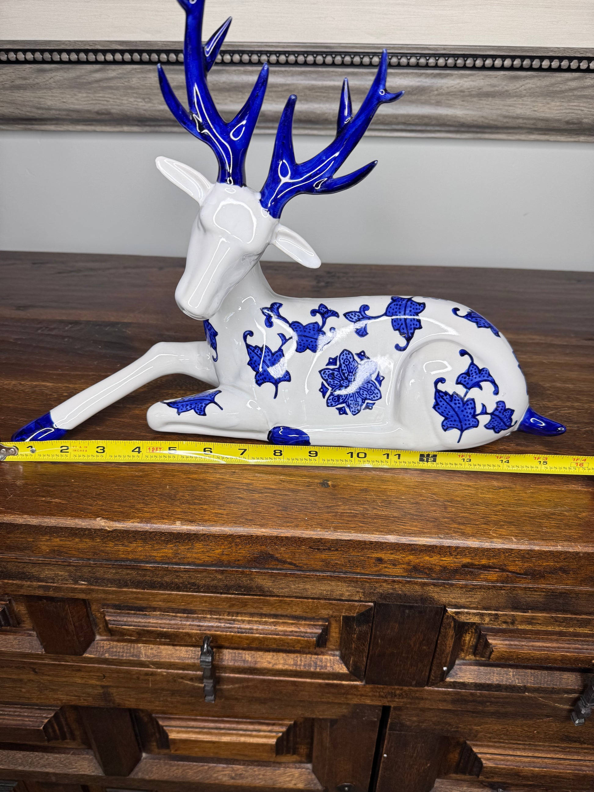 Large Vintage Mikasa Blue and White Ceramic Deer