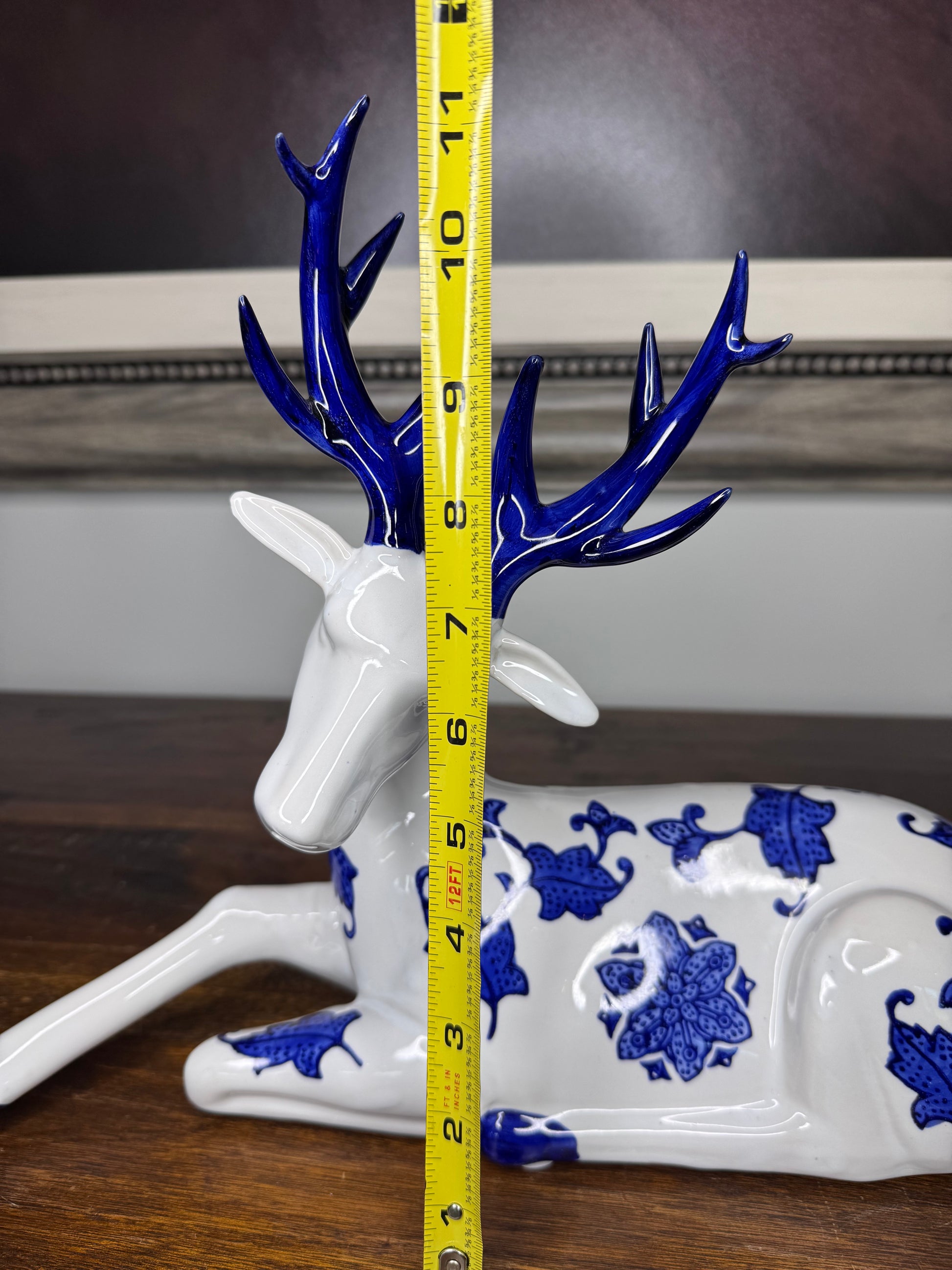 Large Vintage Mikasa Blue and White Ceramic Deer