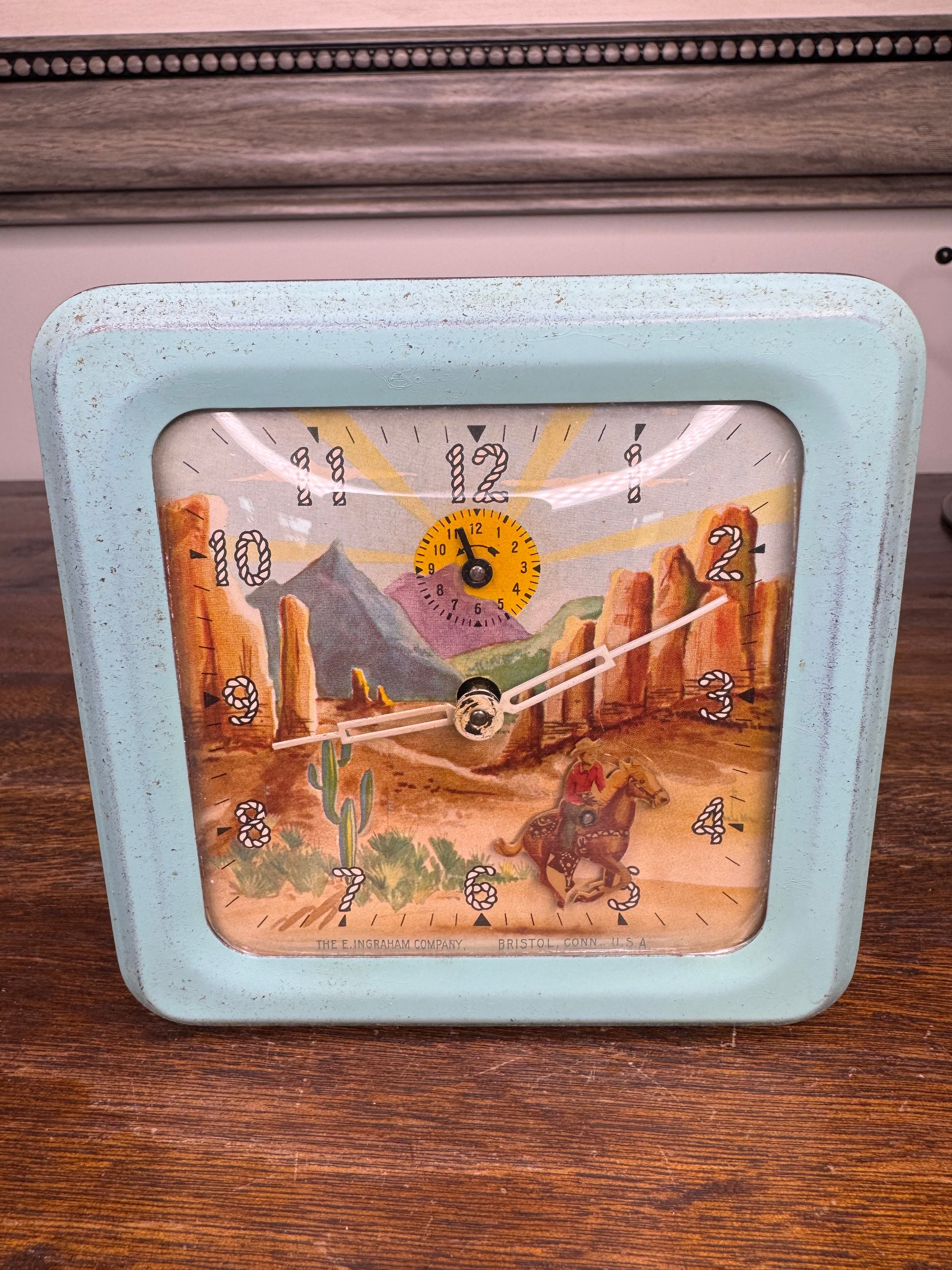 Vintage 1950's Era Ingraham Western Themed Roy Rogers Alarm Clock
