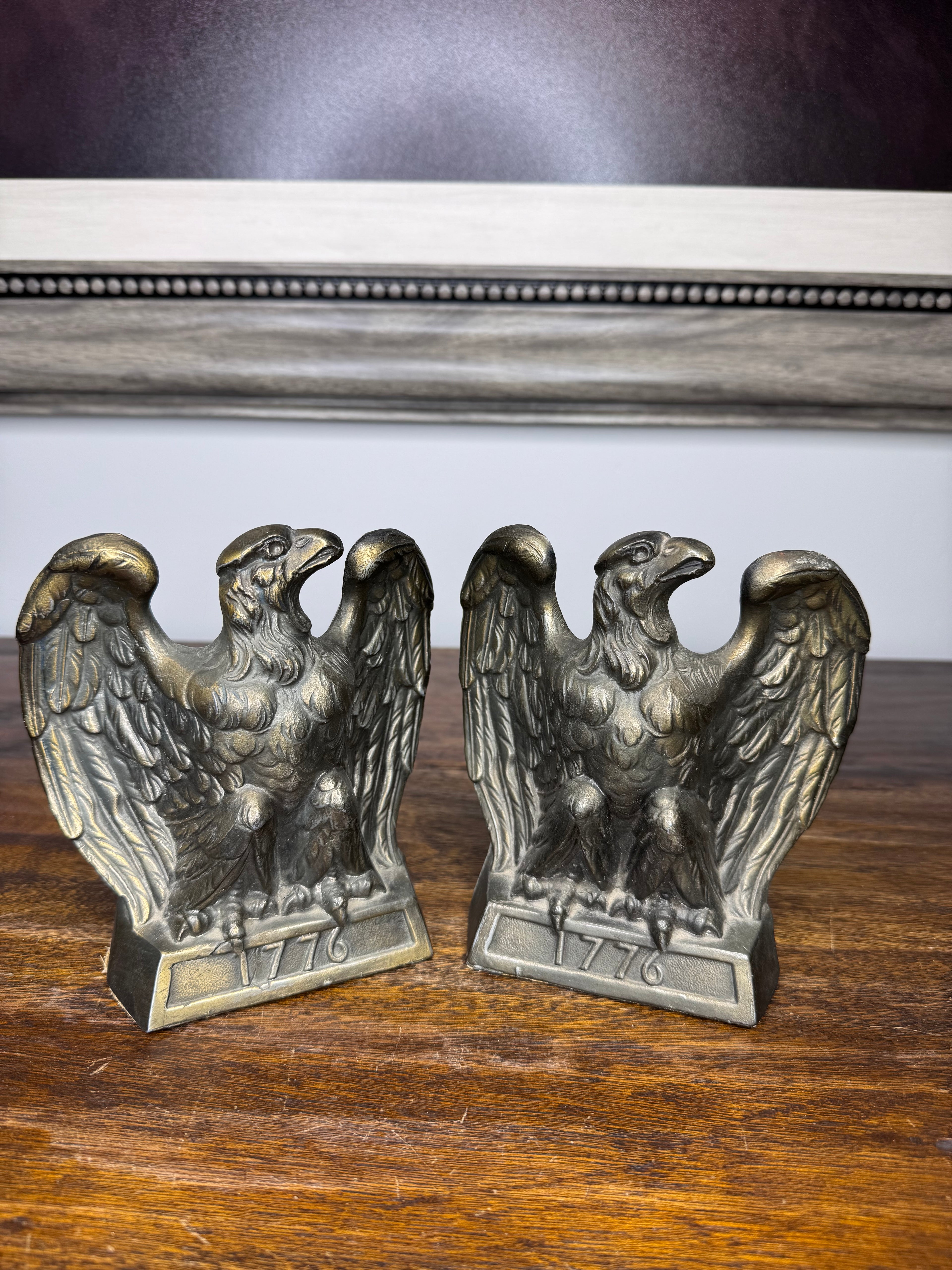 Vintage 1965 American Eagle Brass Bookends 1776
