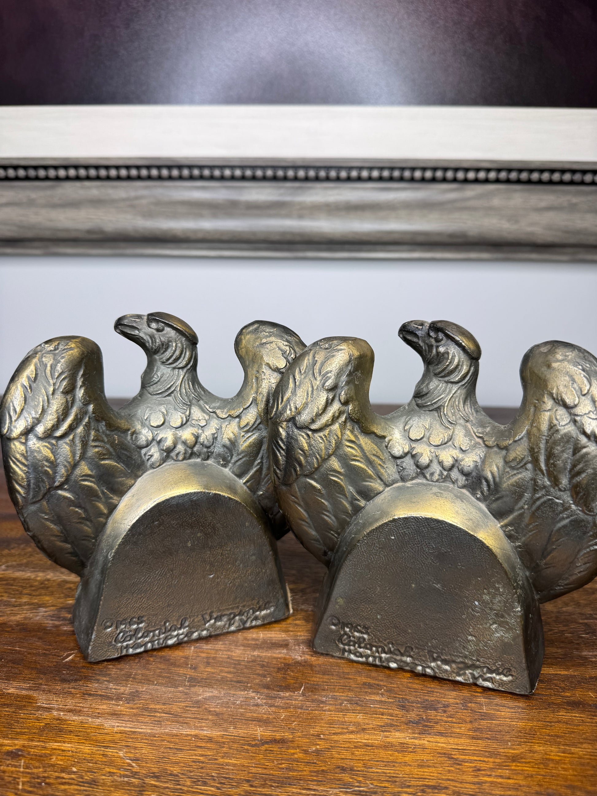 Vintage 1965 American Eagle Brass Bookends 1776