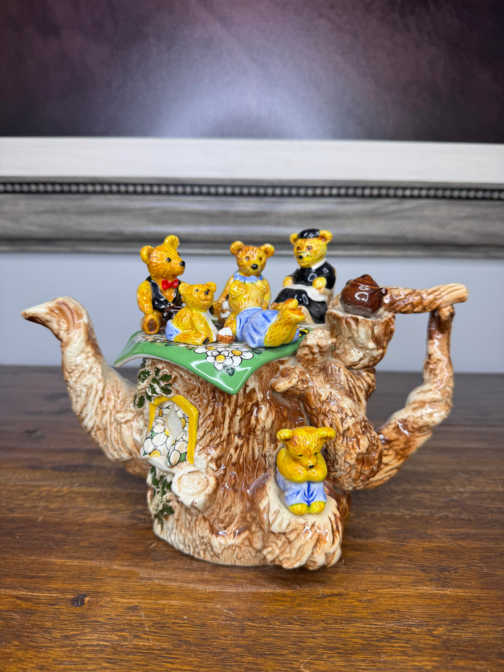 Large Vintage Paul Cardew Limited Edition Teddy Bear Picnic Teapot Signed By Artist in 18kt Gold