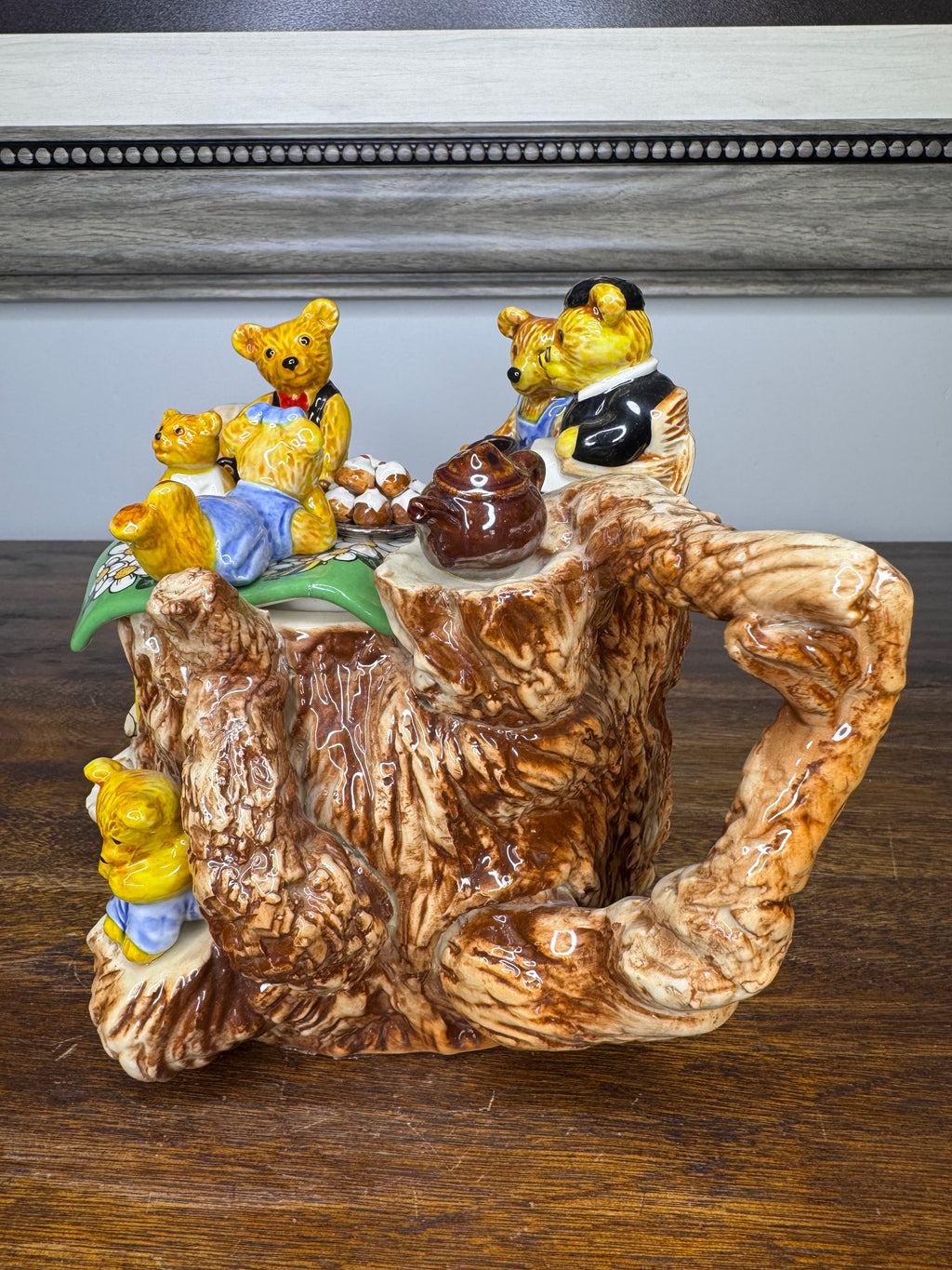 Large Vintage Paul Cardew Limited Edition Teddy Bear Picnic Teapot Signed By Artist in 18kt Gold