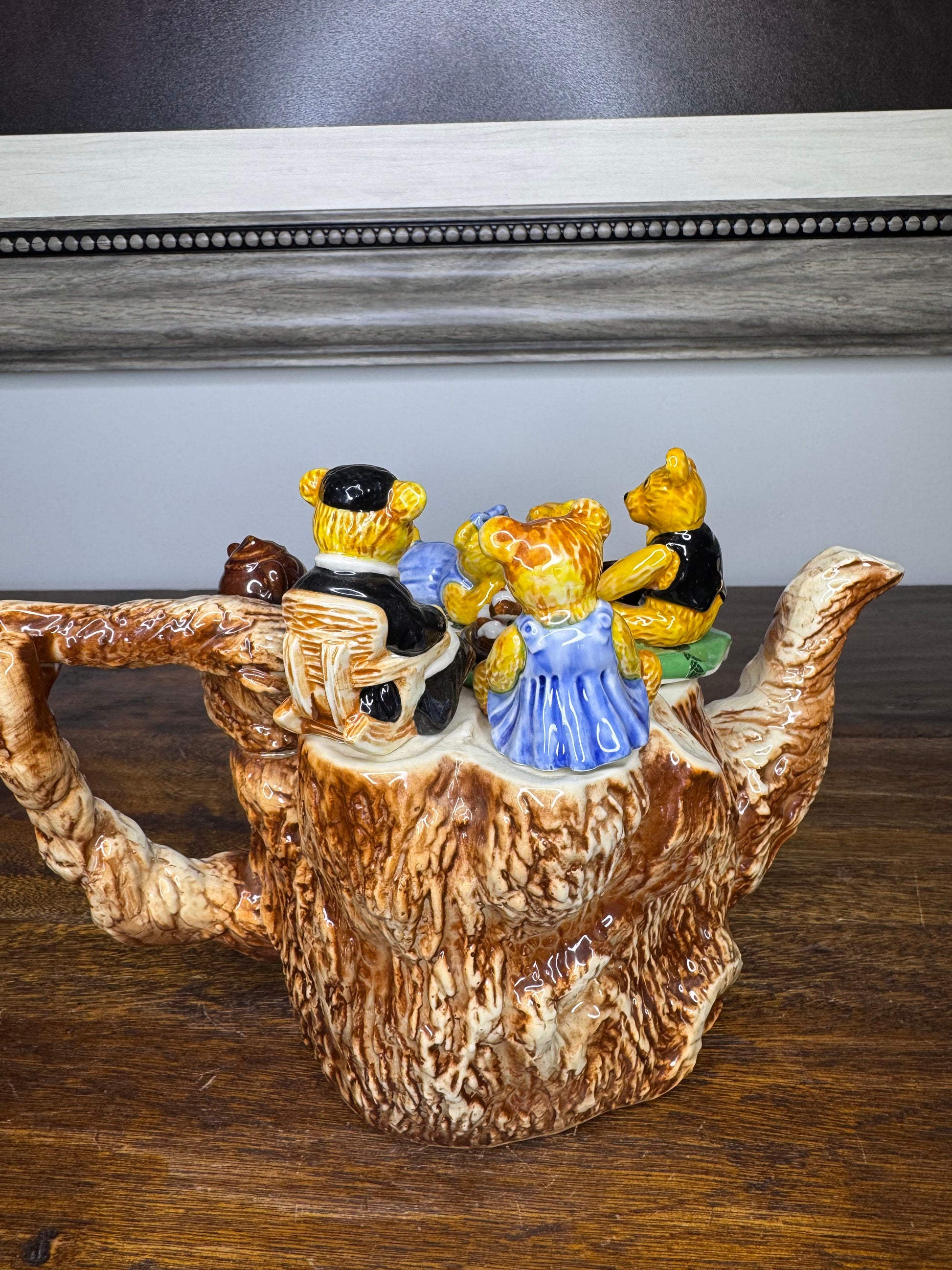 Large Vintage Paul Cardew Limited Edition Teddy Bear Picnic Teapot Signed By Artist in 18kt Gold