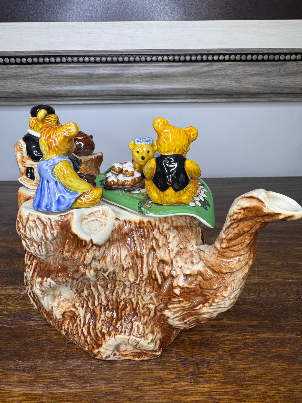 Large Vintage Paul Cardew Limited Edition Teddy Bear Picnic Teapot Signed By Artist in 18kt Gold