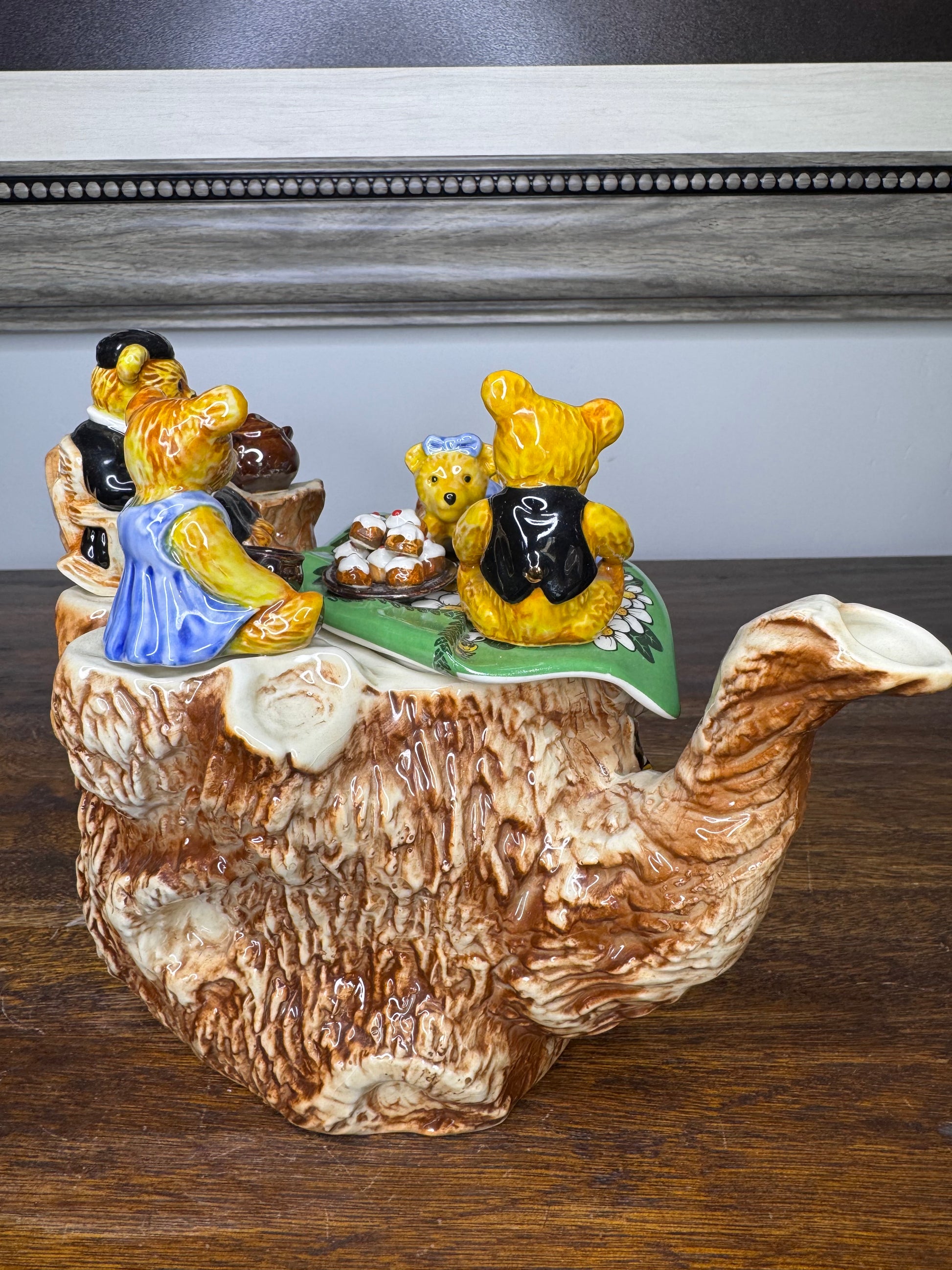 Large Vintage Paul Cardew Limited Edition Teddy Bear Picnic Teapot Signed By Artist in 18kt Gold
