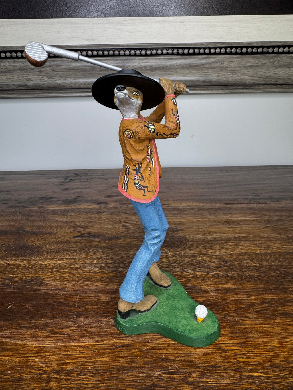 Robert Shields Golfer Coyote Figurine- Artist Signed