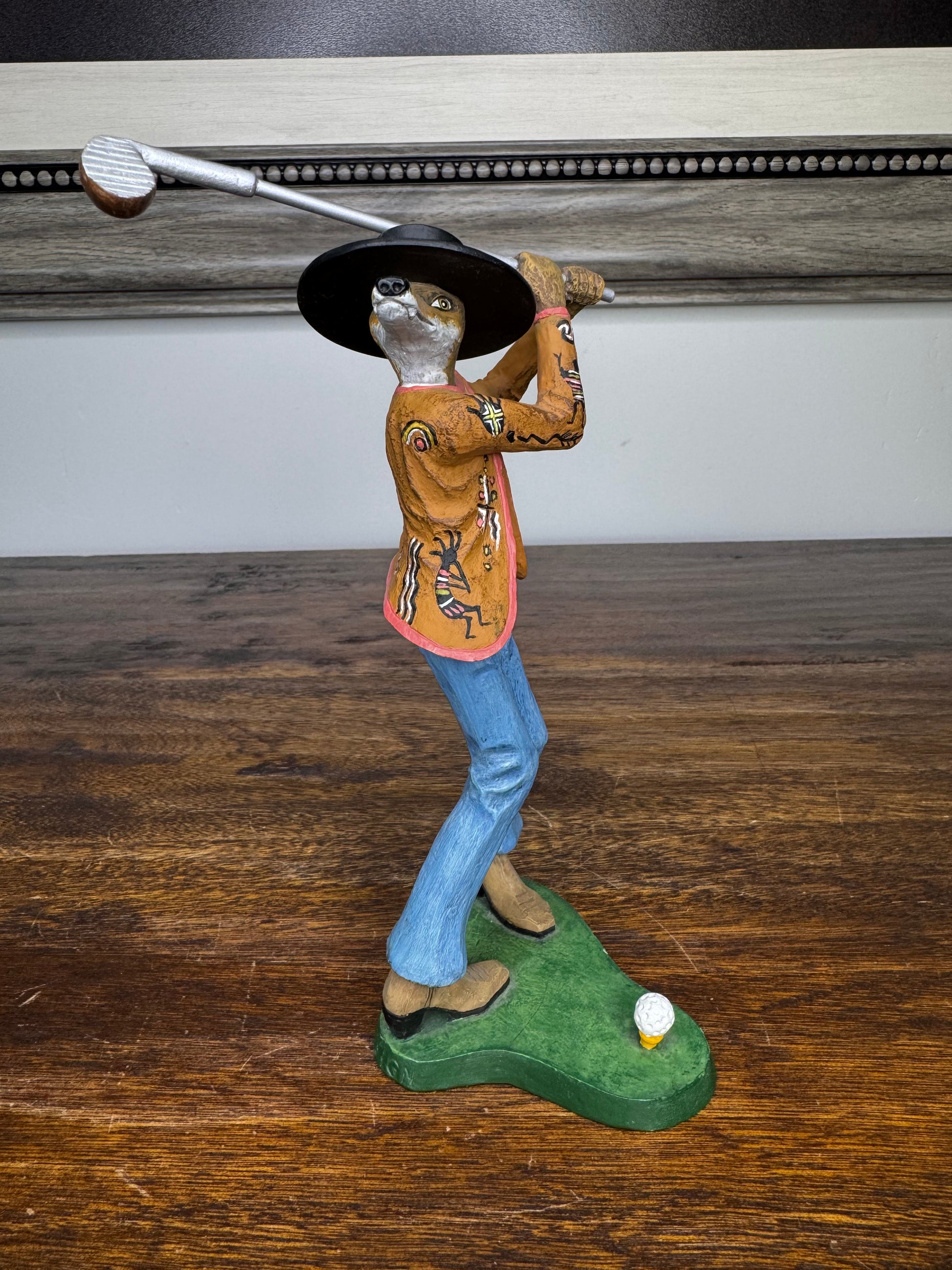 Robert Shields Golfer Coyote Figurine- Artist Signed
