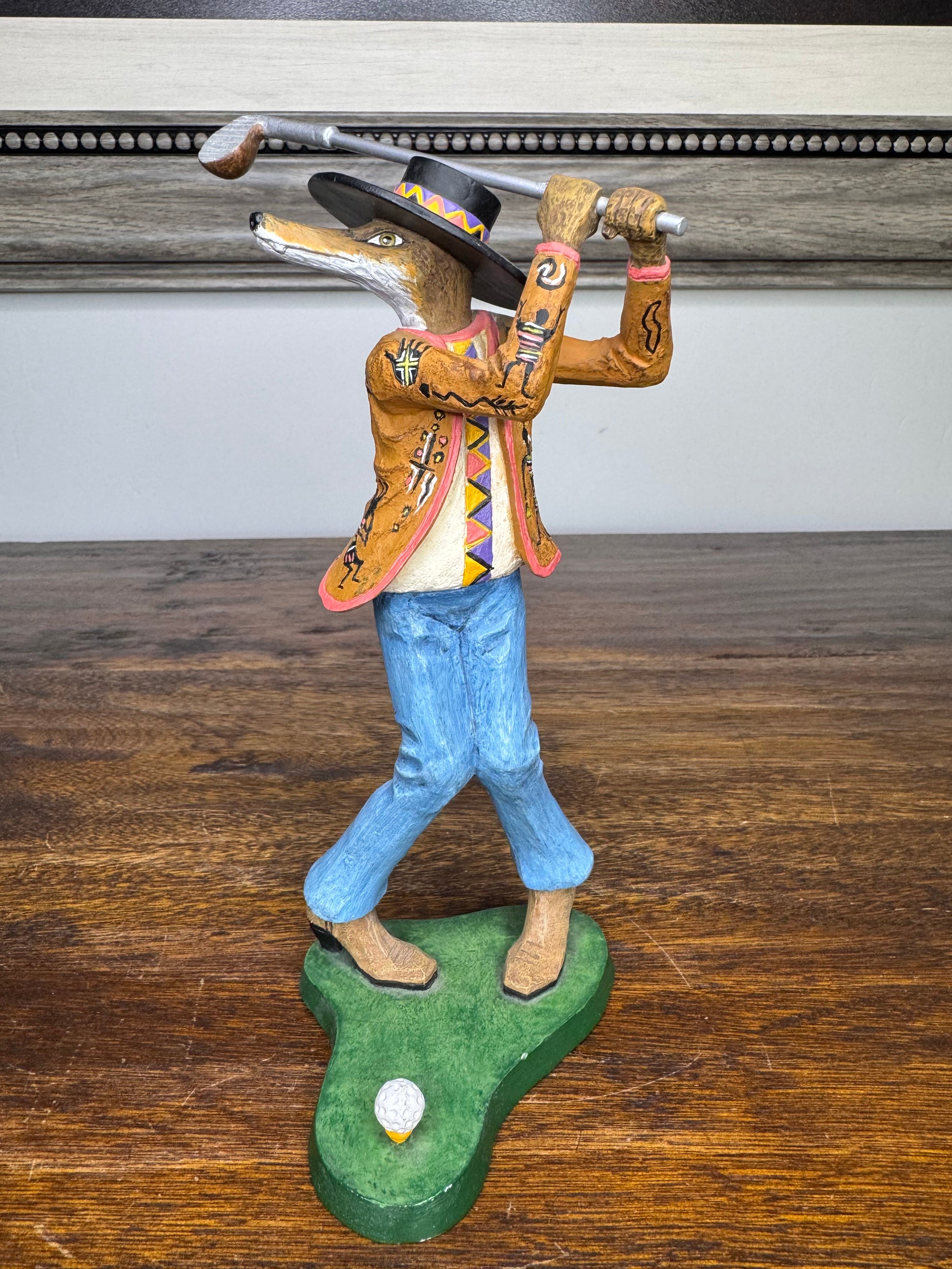 Robert Shields Golfer Coyote Figurine- Artist Signed