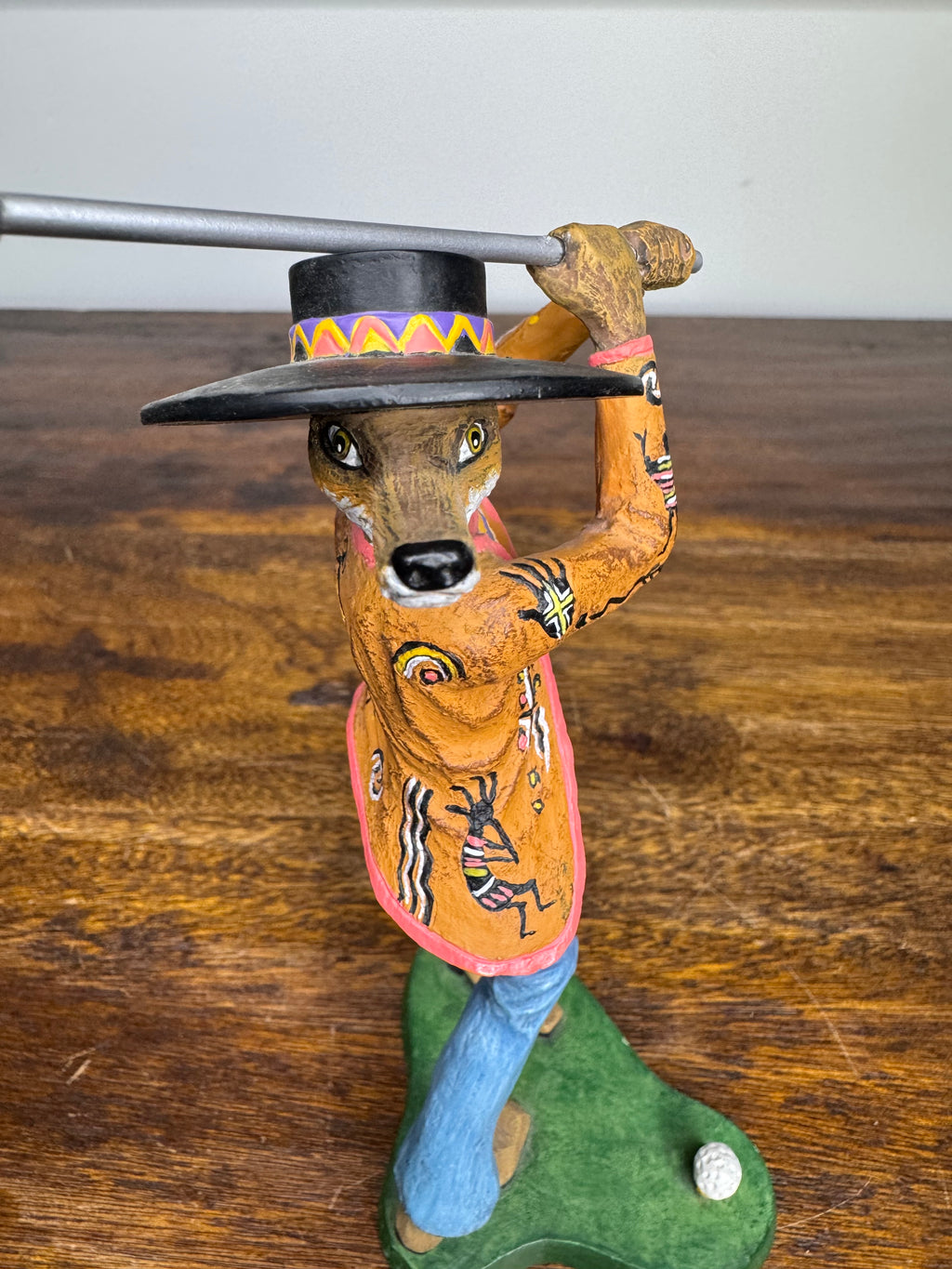 Robert Shields Golfer Coyote Figurine- Artist Signed