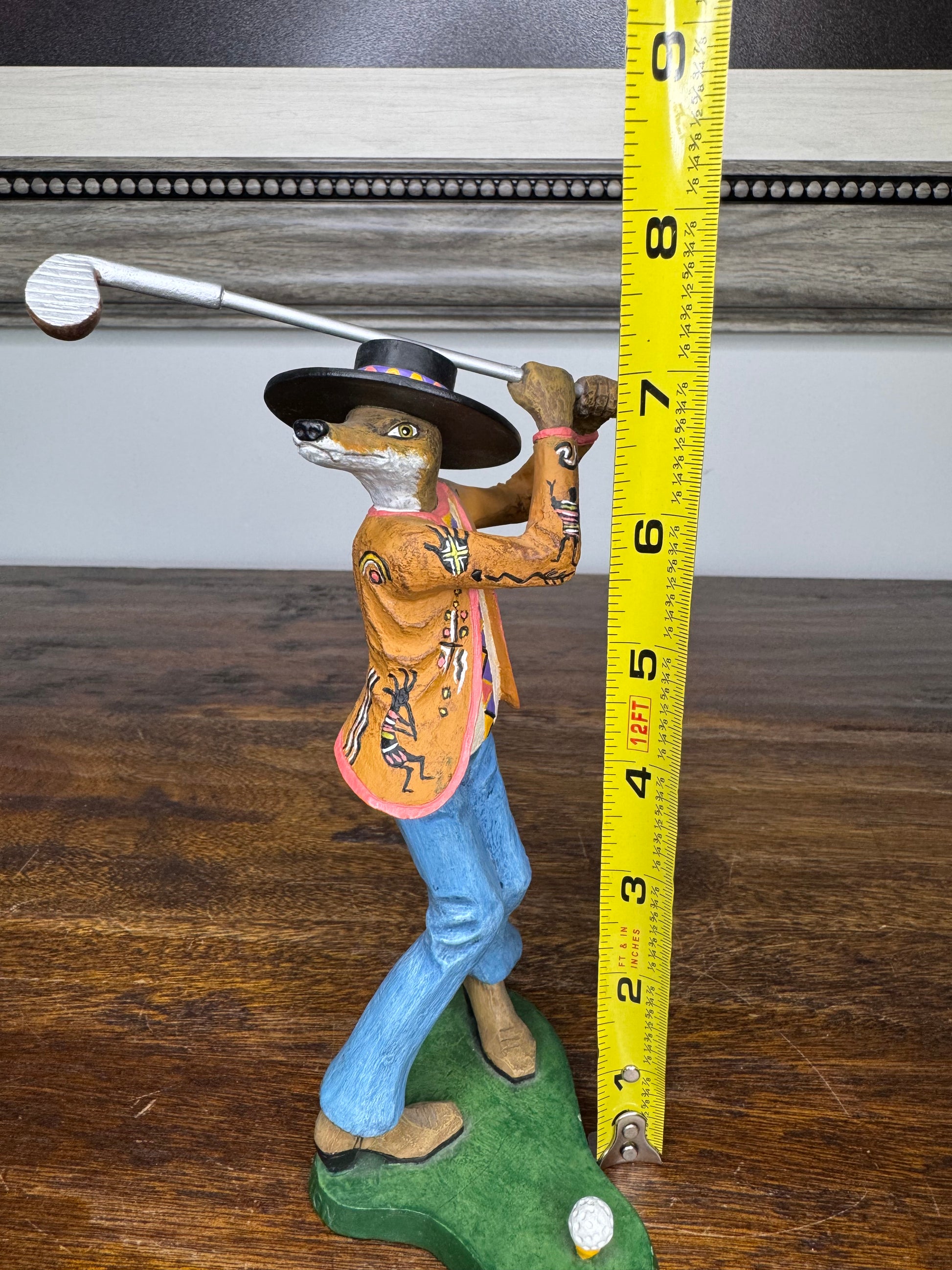 Robert Shields Golfer Coyote Figurine- Artist Signed