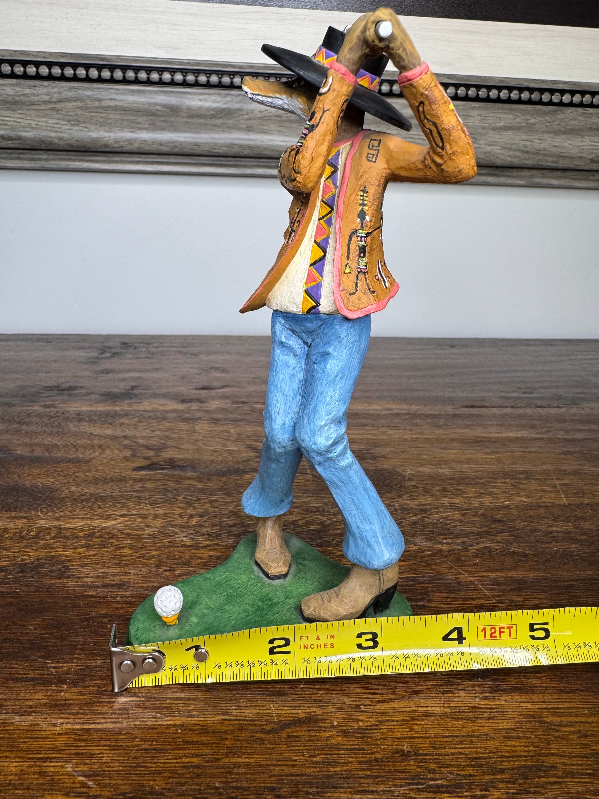 Robert Shields Golfer Coyote Figurine- Artist Signed