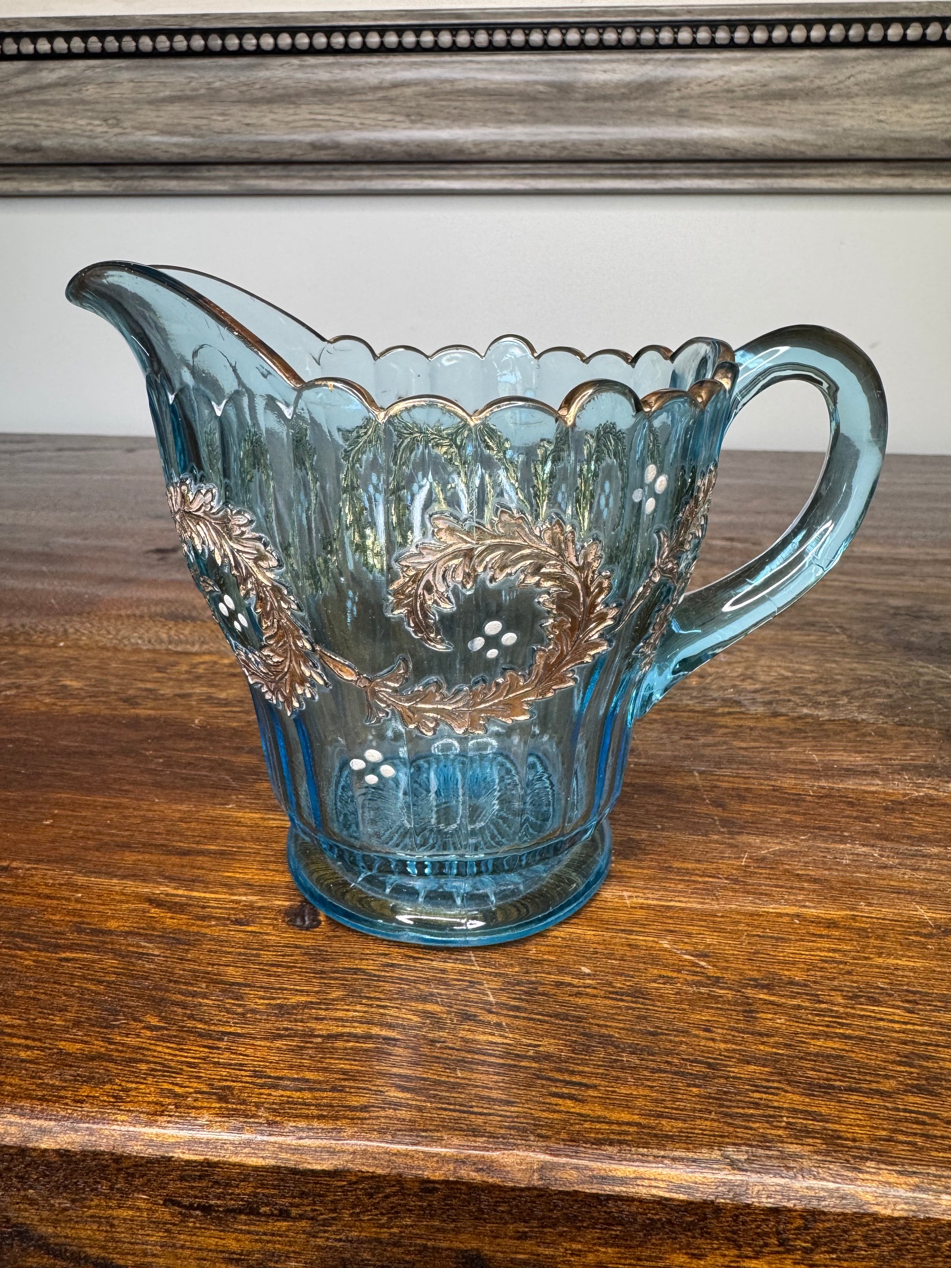 Stunning Set of Antique Blue Cream and Sugar Dishes w/Gilt Accents