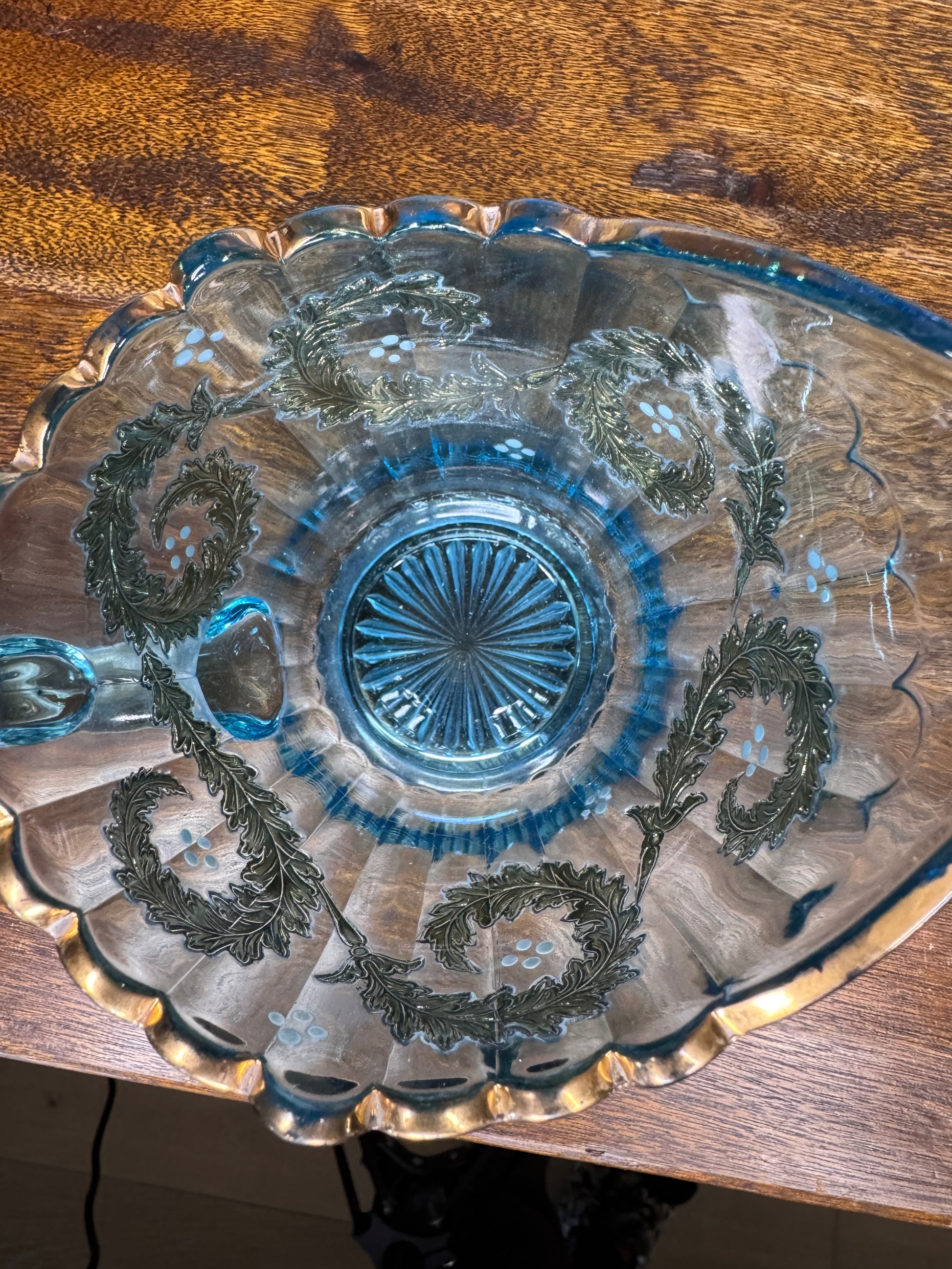 Stunning Set of Antique Blue Cream and Sugar Dishes w/Gilt Accents