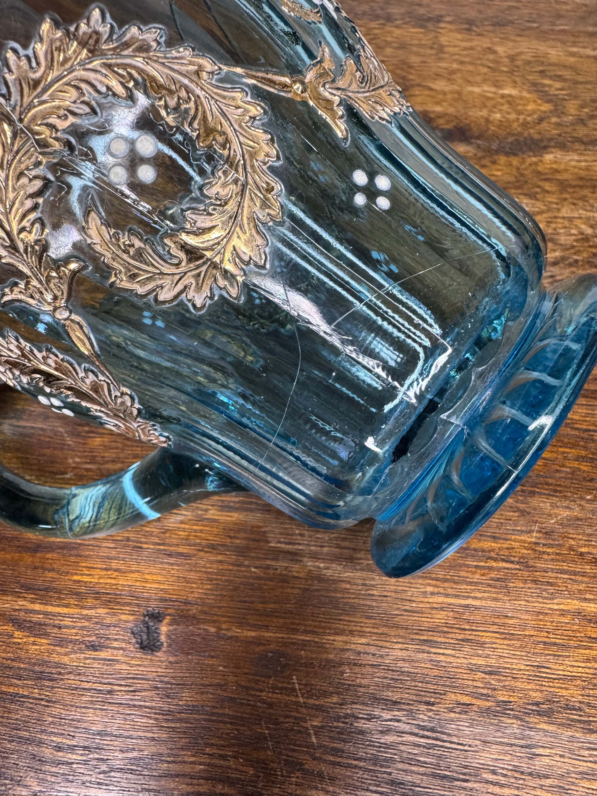 Stunning Set of Antique Blue Cream and Sugar Dishes w/Gilt Accents