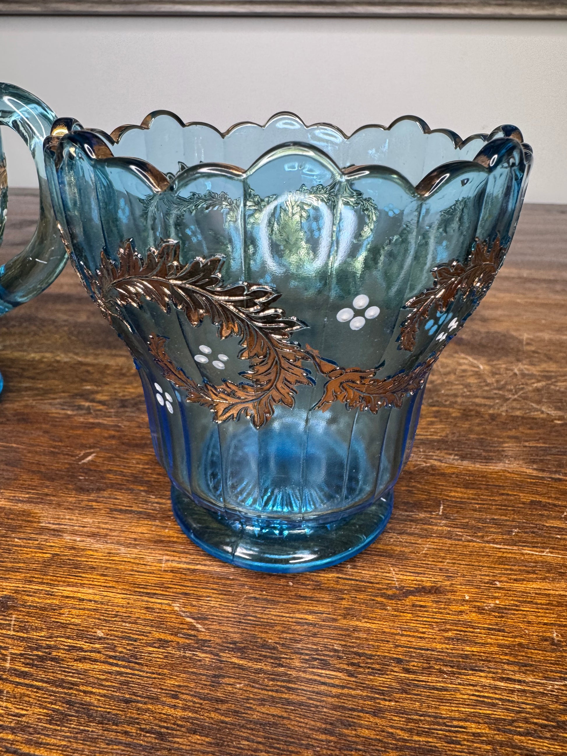 Stunning Set of Antique Blue Cream and Sugar Dishes w/Gilt Accents