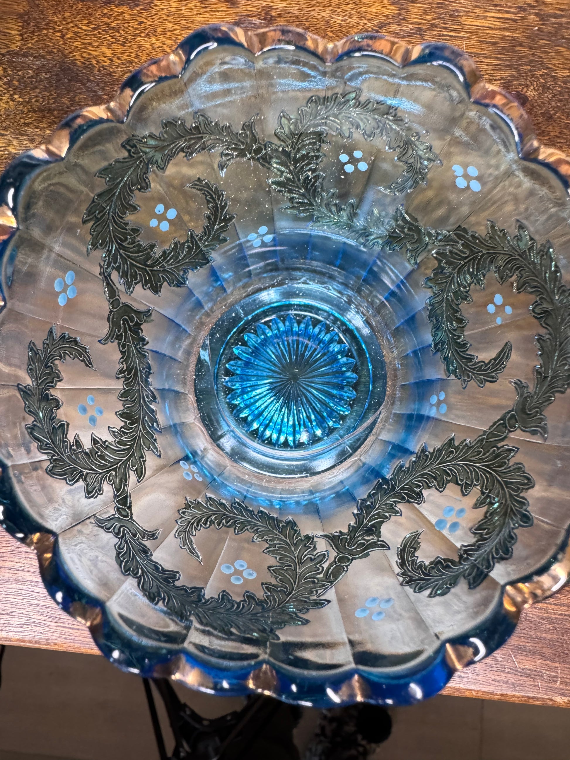 Stunning Set of Antique Blue Cream and Sugar Dishes w/Gilt Accents