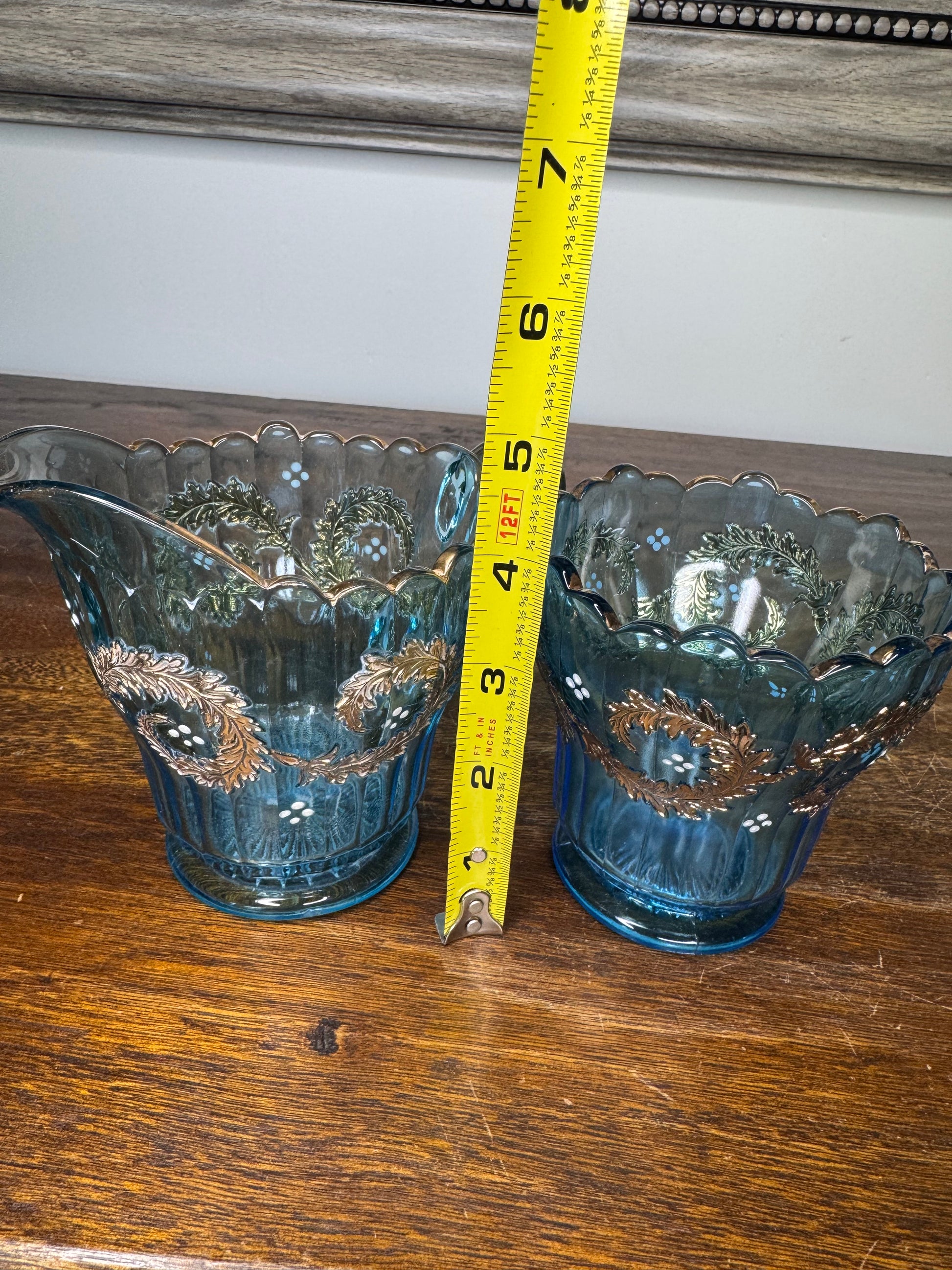 Stunning Set of Antique Blue Cream and Sugar Dishes w/Gilt Accents