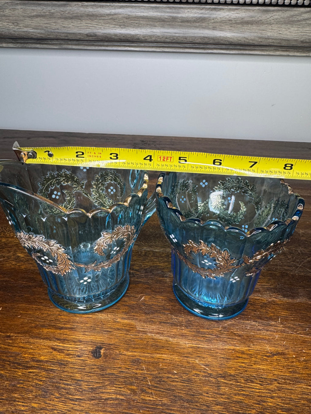 Stunning Set of Antique Blue Cream and Sugar Dishes w/Gilt Accents