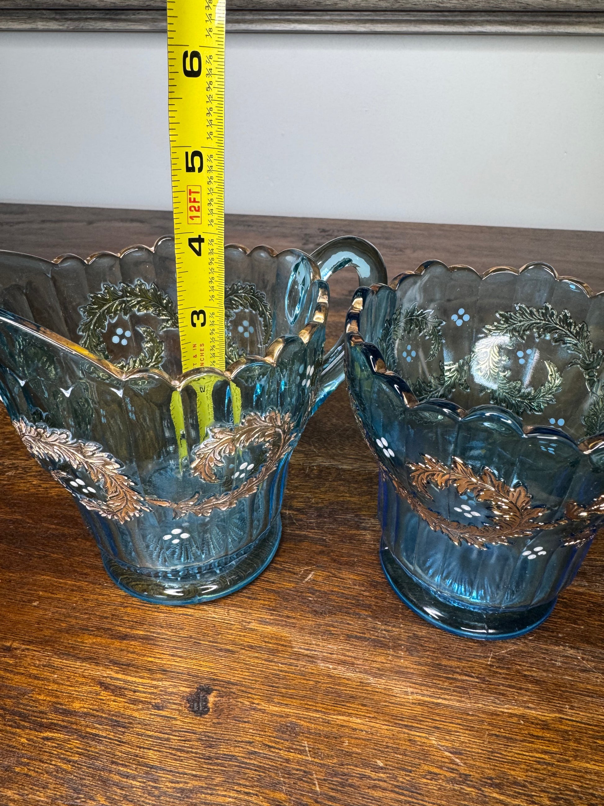 Stunning Set of Antique Blue Cream and Sugar Dishes w/Gilt Accents