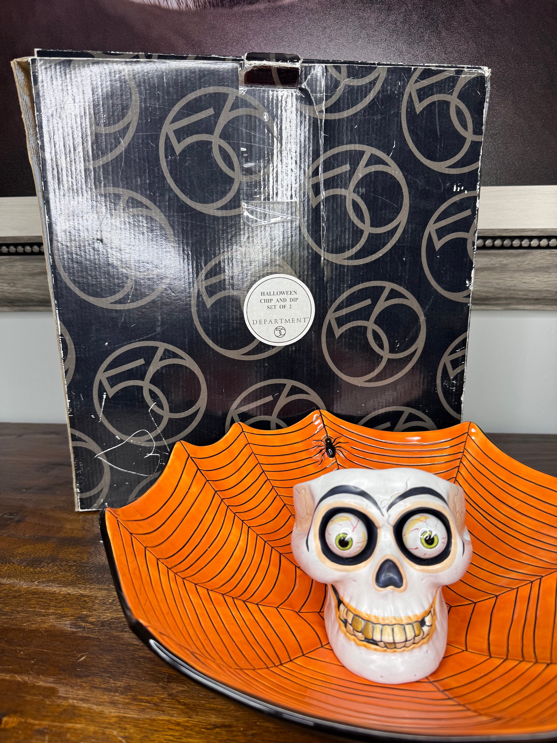 RARE Dept 56 Halloween Chip and Dip Bowl Set