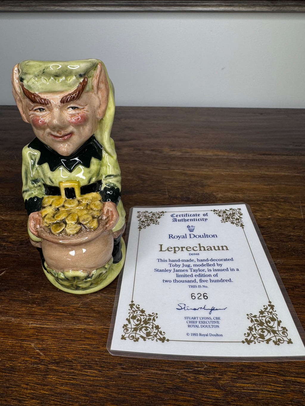 Royal Doulton Limited Edition 5" Leprechaun Toby Jug w/ COA, NO BOX 626/ 2,500