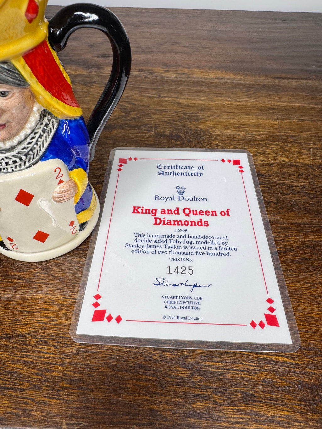 Royal Doulton Limited Ed Two-Sided Queen/King Diamonds Toby Mug w/ COA