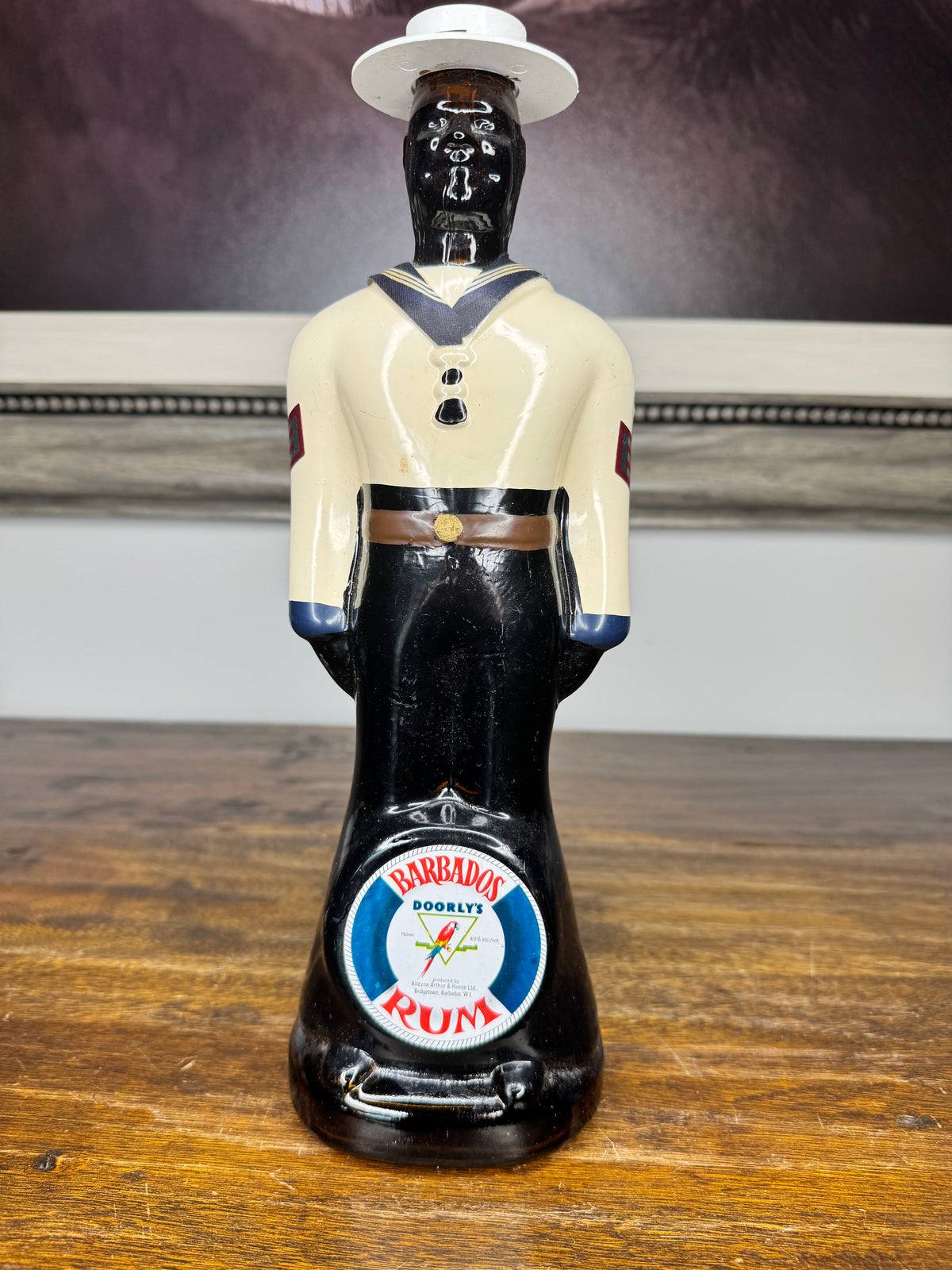 EMPTY Dooley's Barbados Rum Harbour Police Decanter Complete w/ Hat