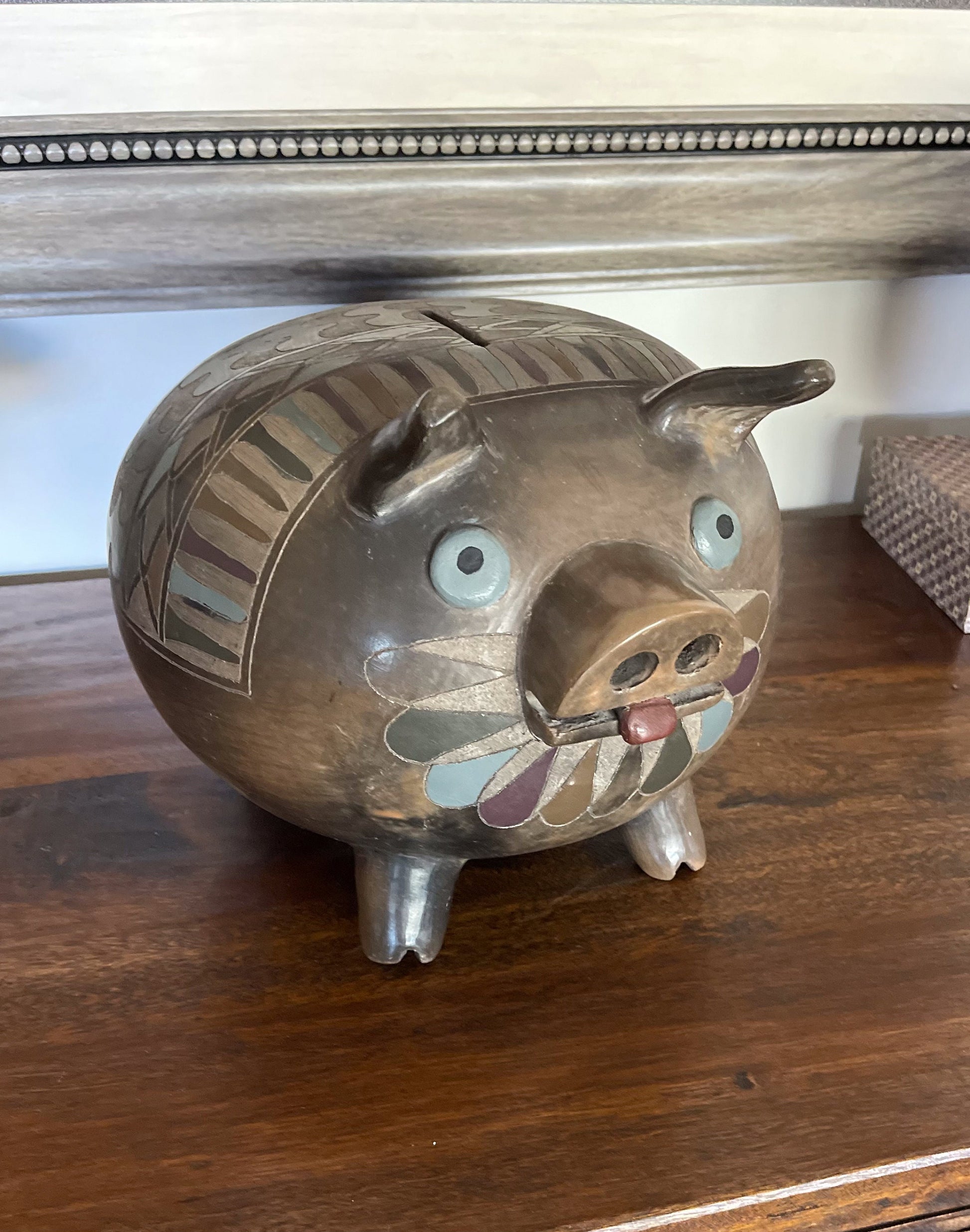 Large Vintage Mexican Tonala folk art piggy bank