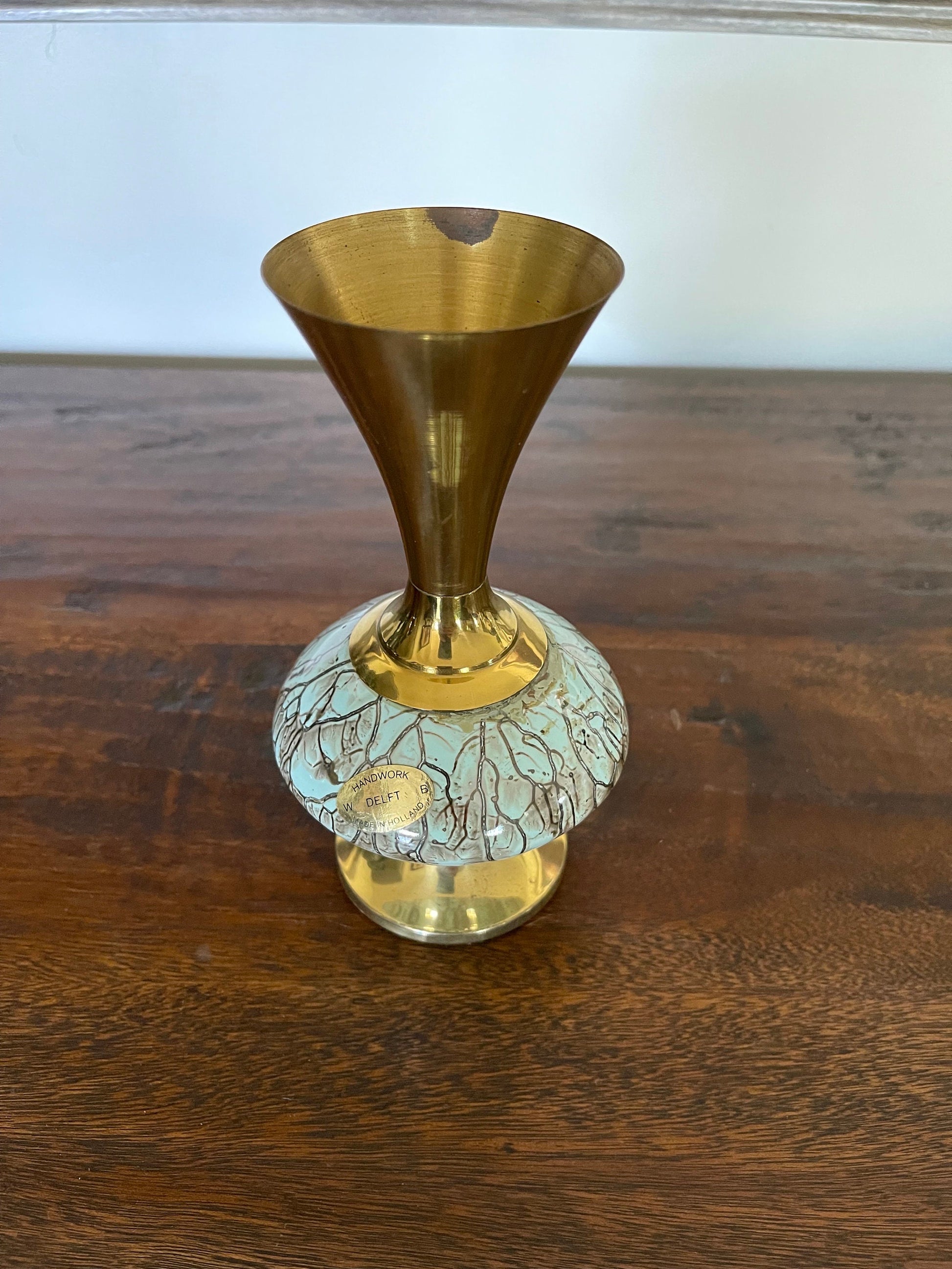 MCM Delft Brass and Ceramic Vase