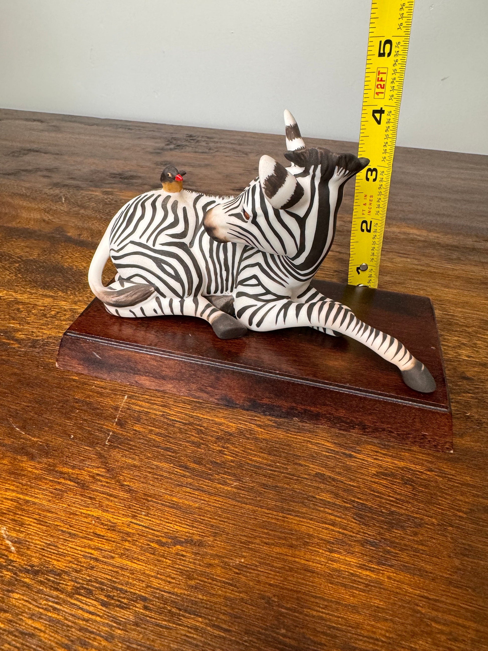 Vintage 1986 Franklin Mint “Happy Landing!” Zebra and Bird with Wooden Stand