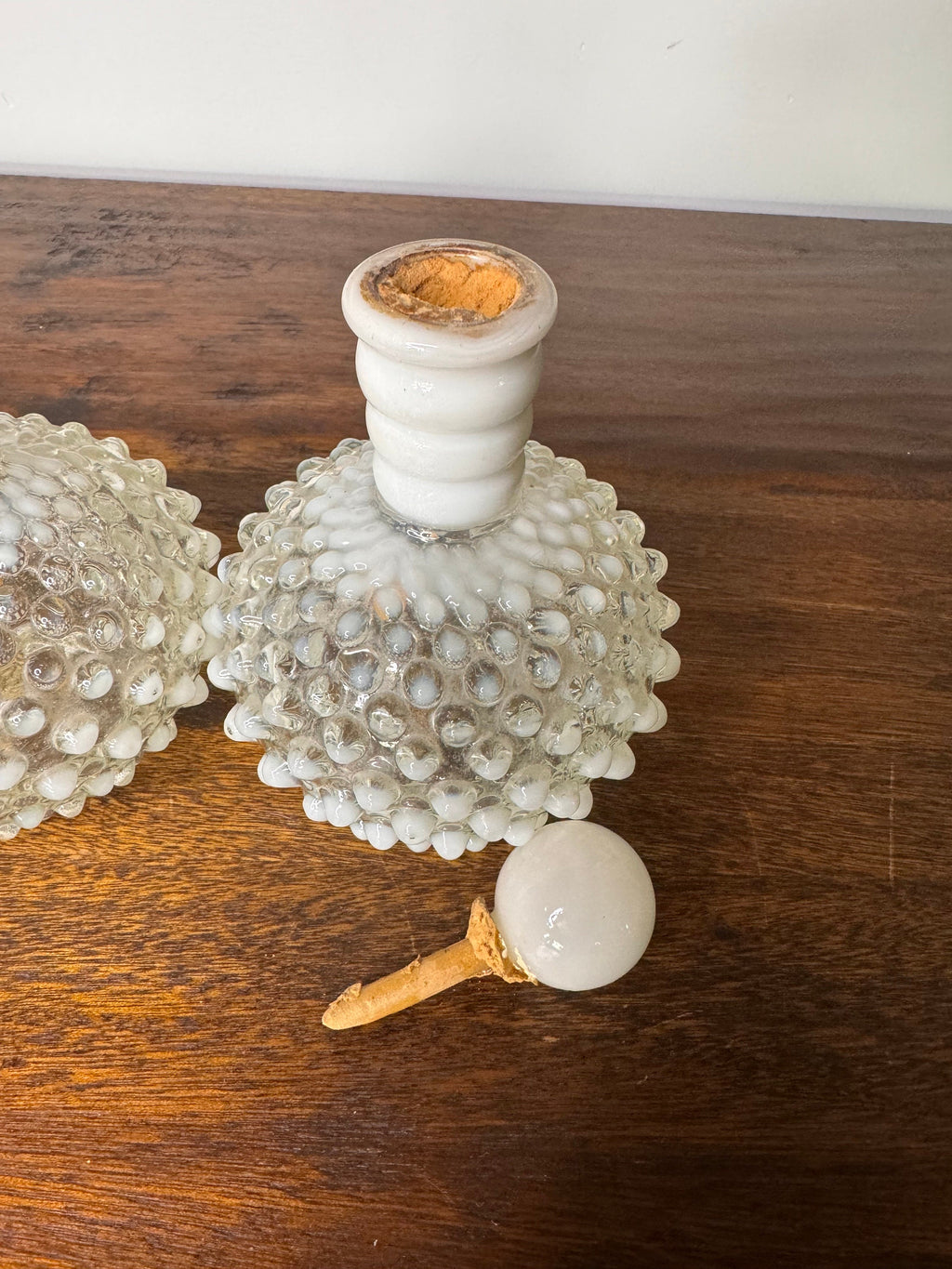 Vintage Hobnail Milk Glass Perfume Decanters