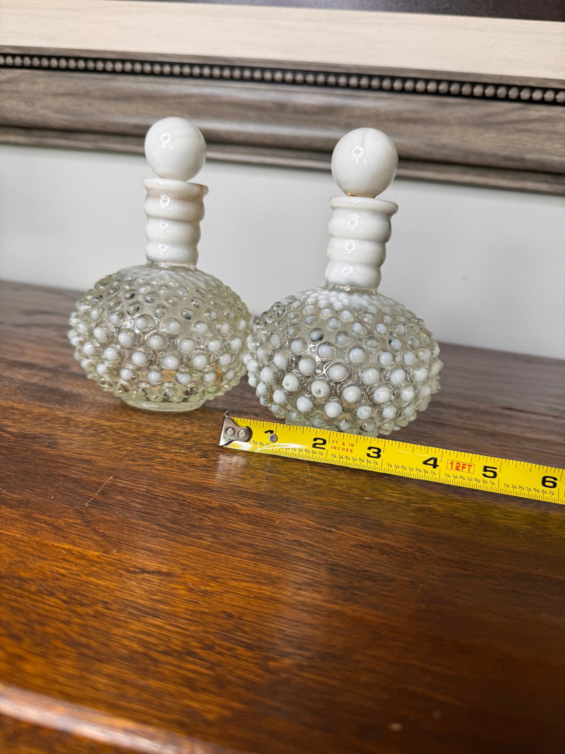 Vintage Hobnail Milk Glass Perfume Decanters