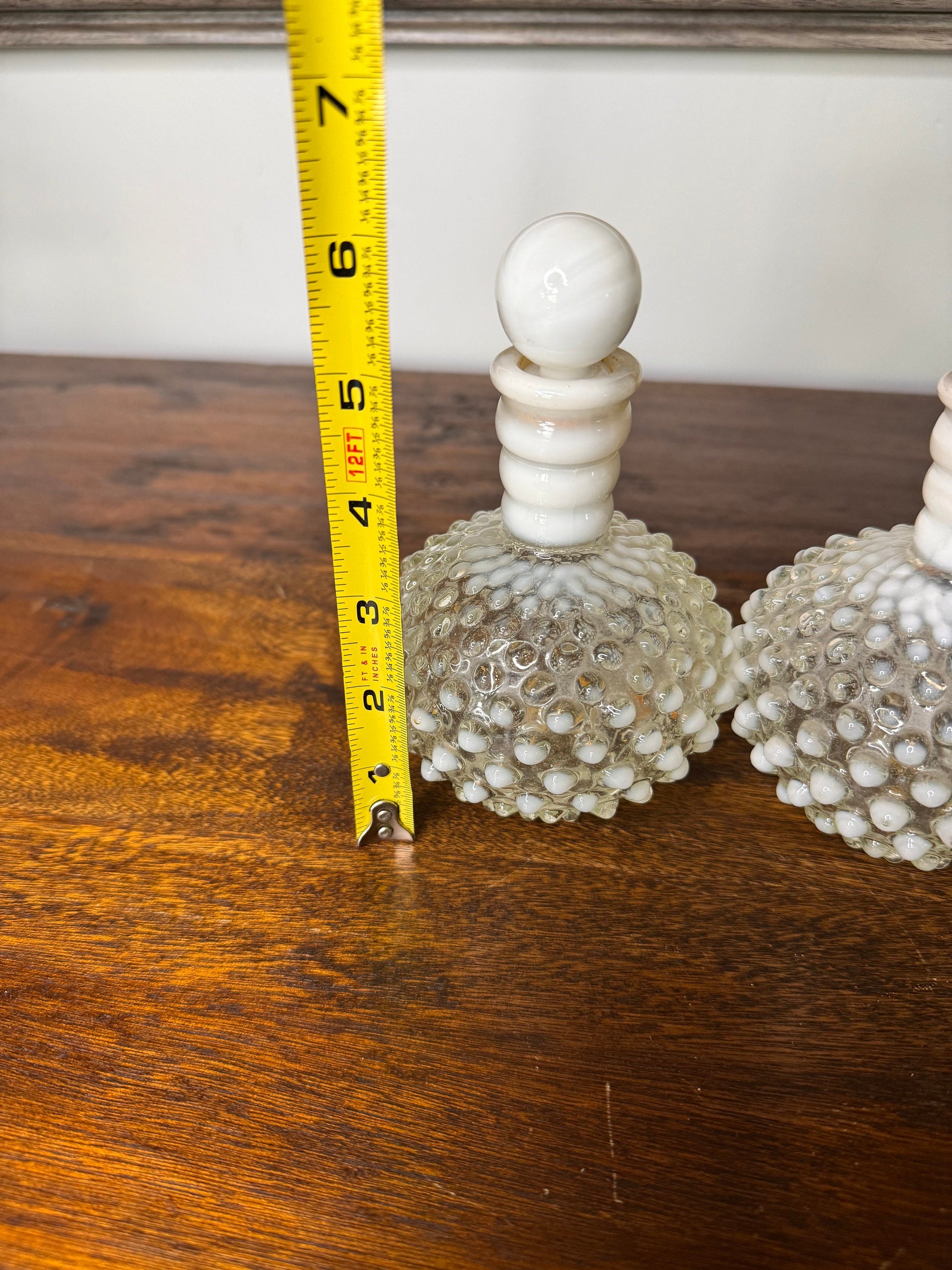 Vintage Hobnail Milk Glass Perfume Decanters