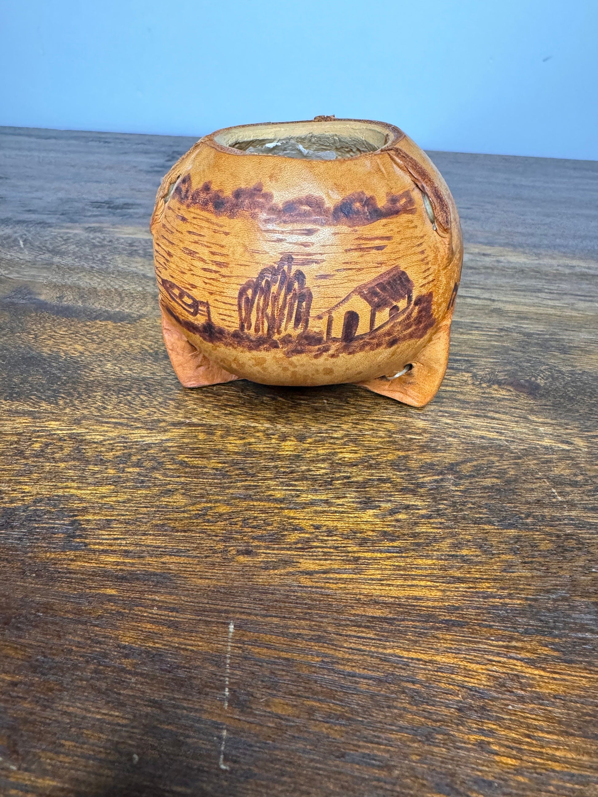 Leather Wrapped Gourd from Argentina