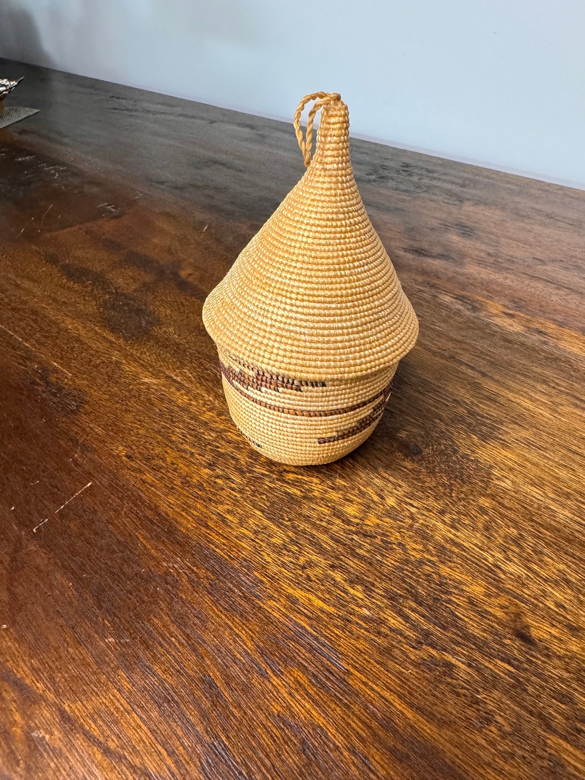 Vintage Tutsi African Woven Lidded Basket