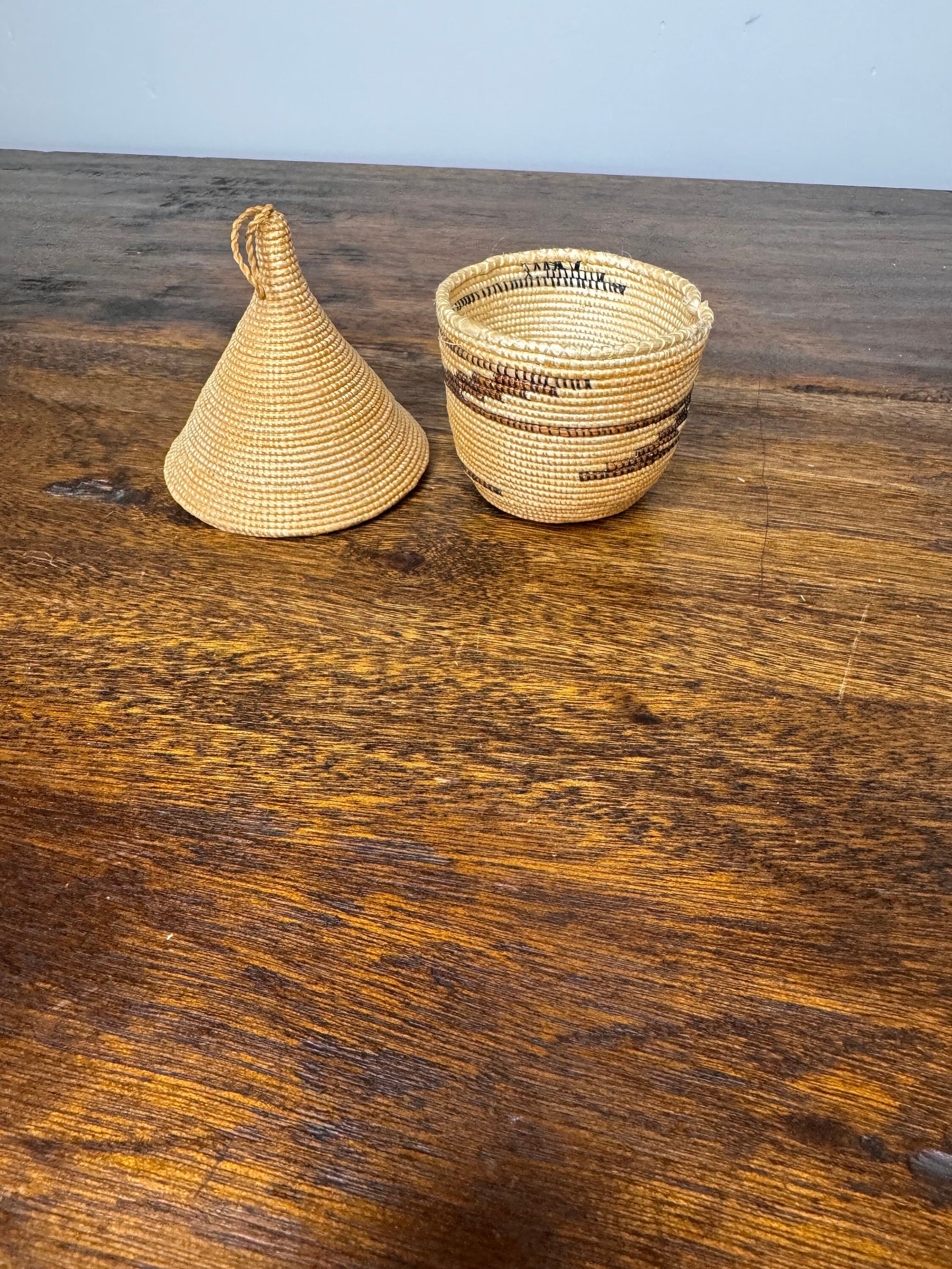 Vintage Tutsi African Woven Lidded Basket