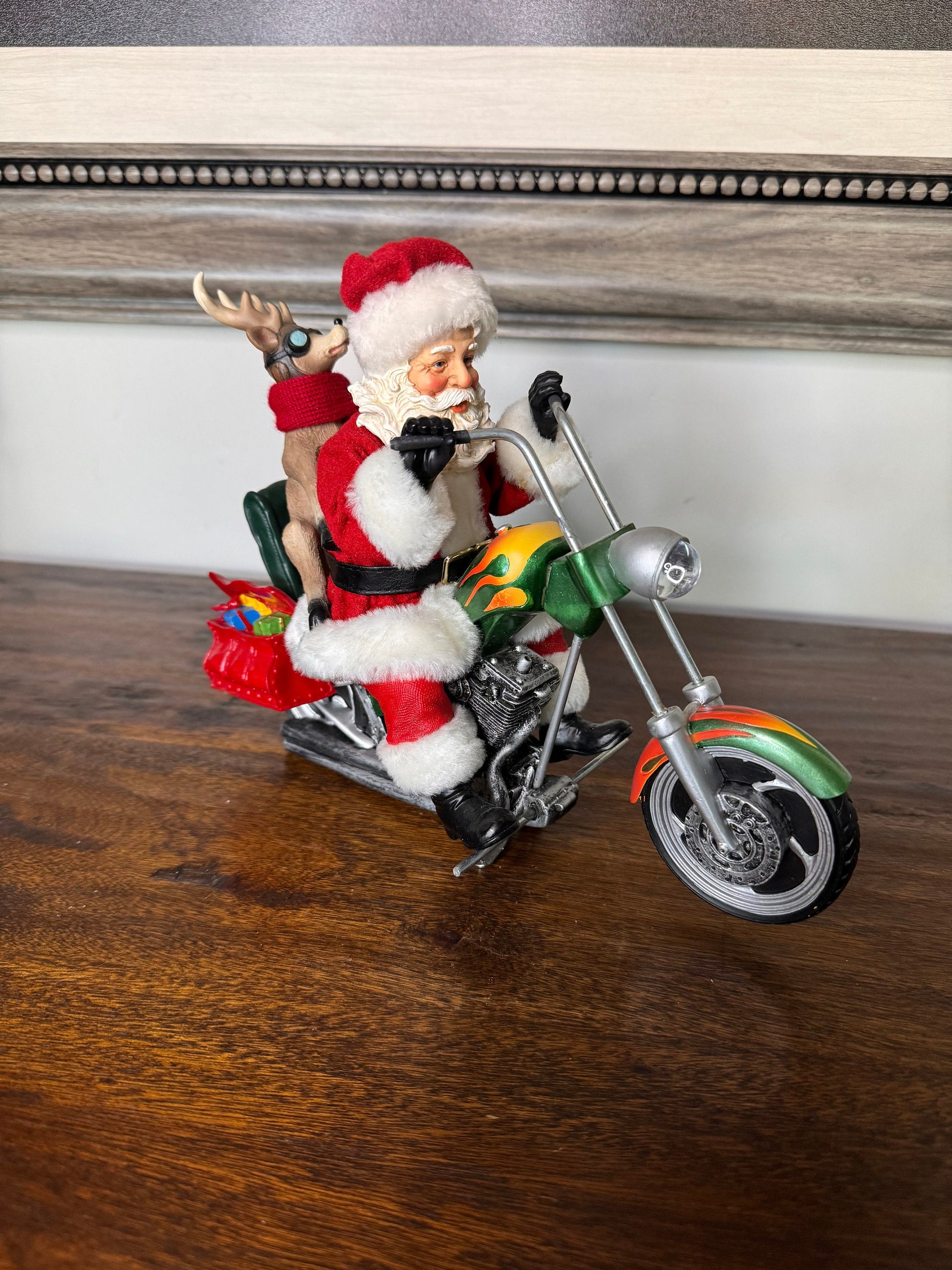 Possible Dreams Hold on For Deer Life Santa and deer on motorcycle