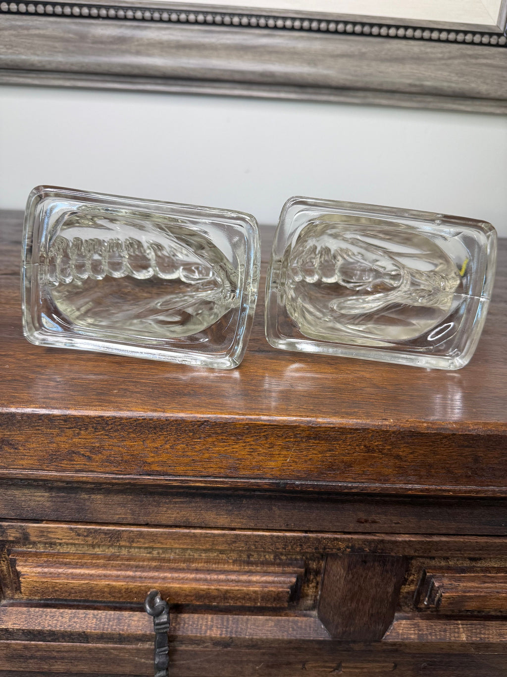 Set of MCM Clear Glass Horse Bookends