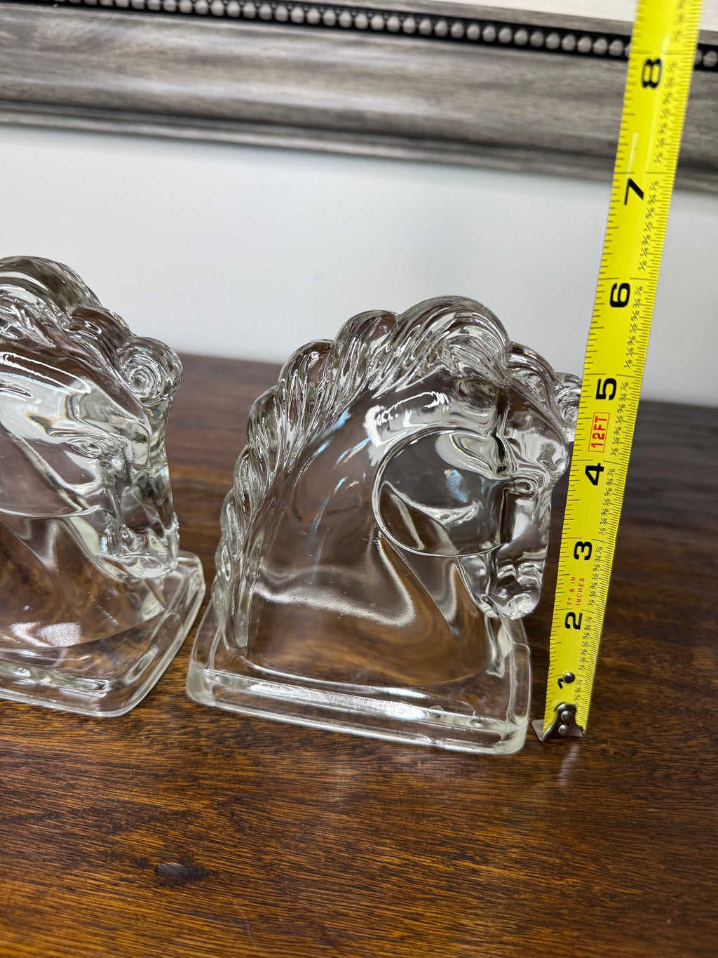 Set of MCM Clear Glass Horse Bookends