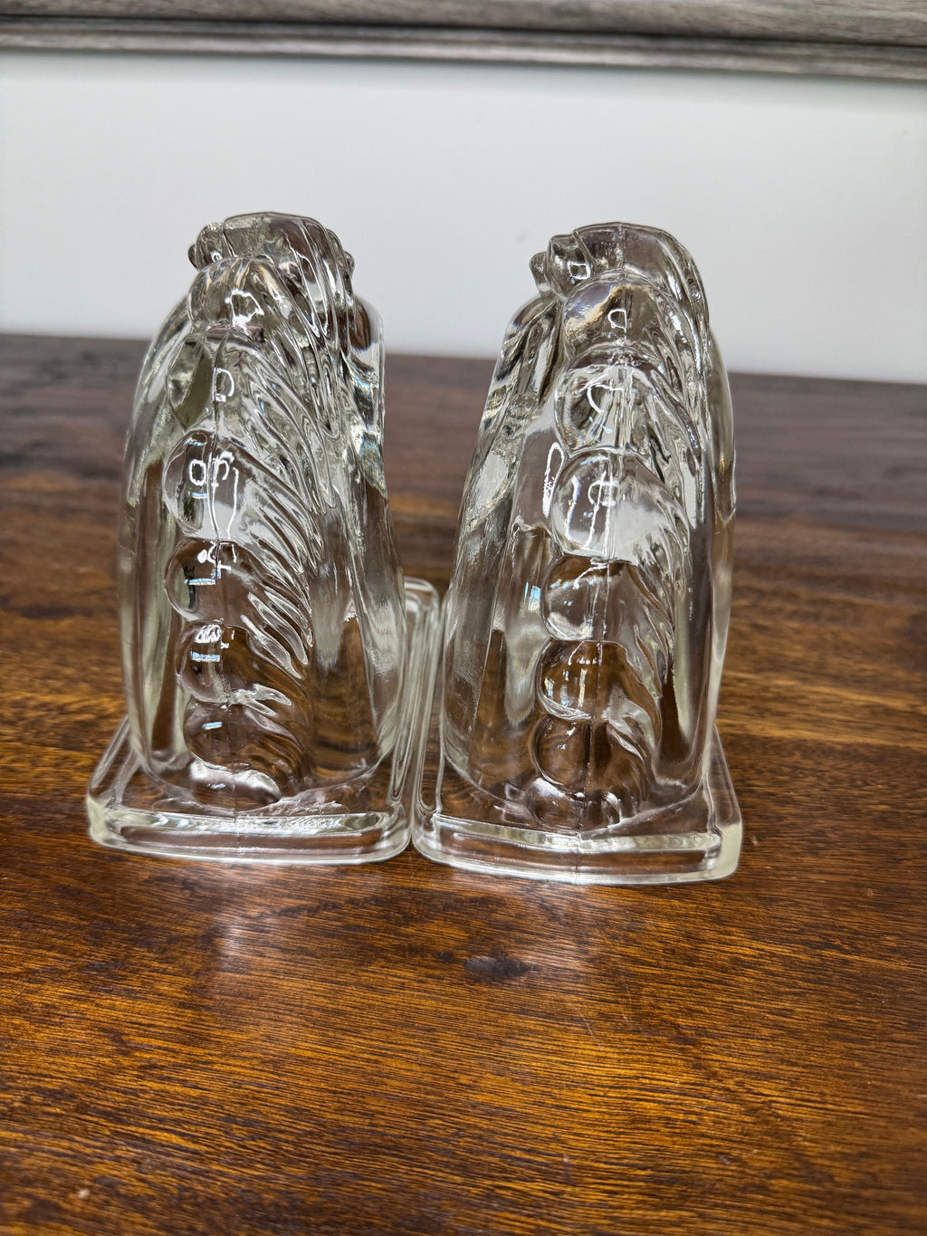Set of MCM Clear Glass Horse Bookends