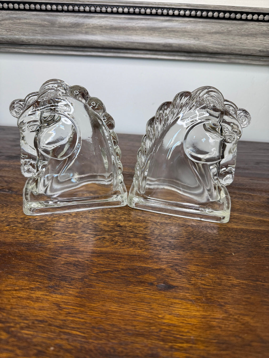 Set of MCM Clear Glass Horse Bookends